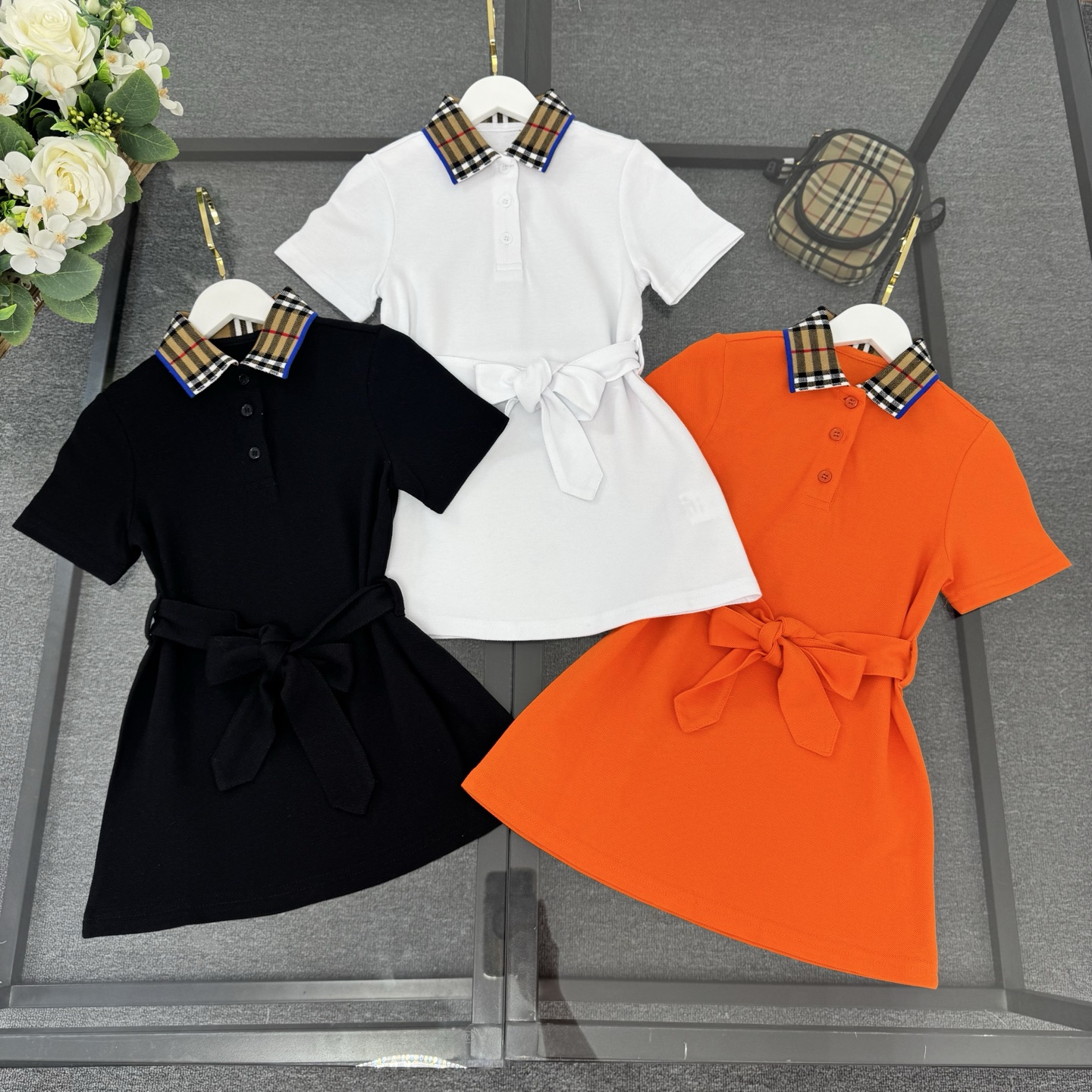 Burberry Girls Vintage Check Collar Belted Short Sleeve Cotton Polo Dress Kids Sizes 100-150