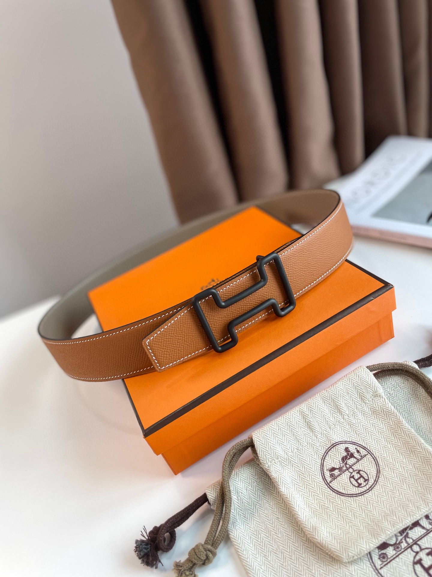 [TOP] HERMES LUCK BELT BUCKLE & REVERSIBLE LEATHER STRAP Belt 38mm - Brown and Gray - 711 Luxury