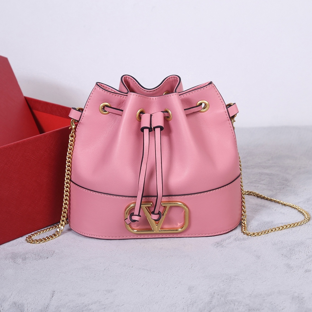 [TOP] VALENTINO GARAVANI VLogo Signature Bucket Bag Mini 20x17x8cm - Pink - 711 Luxury