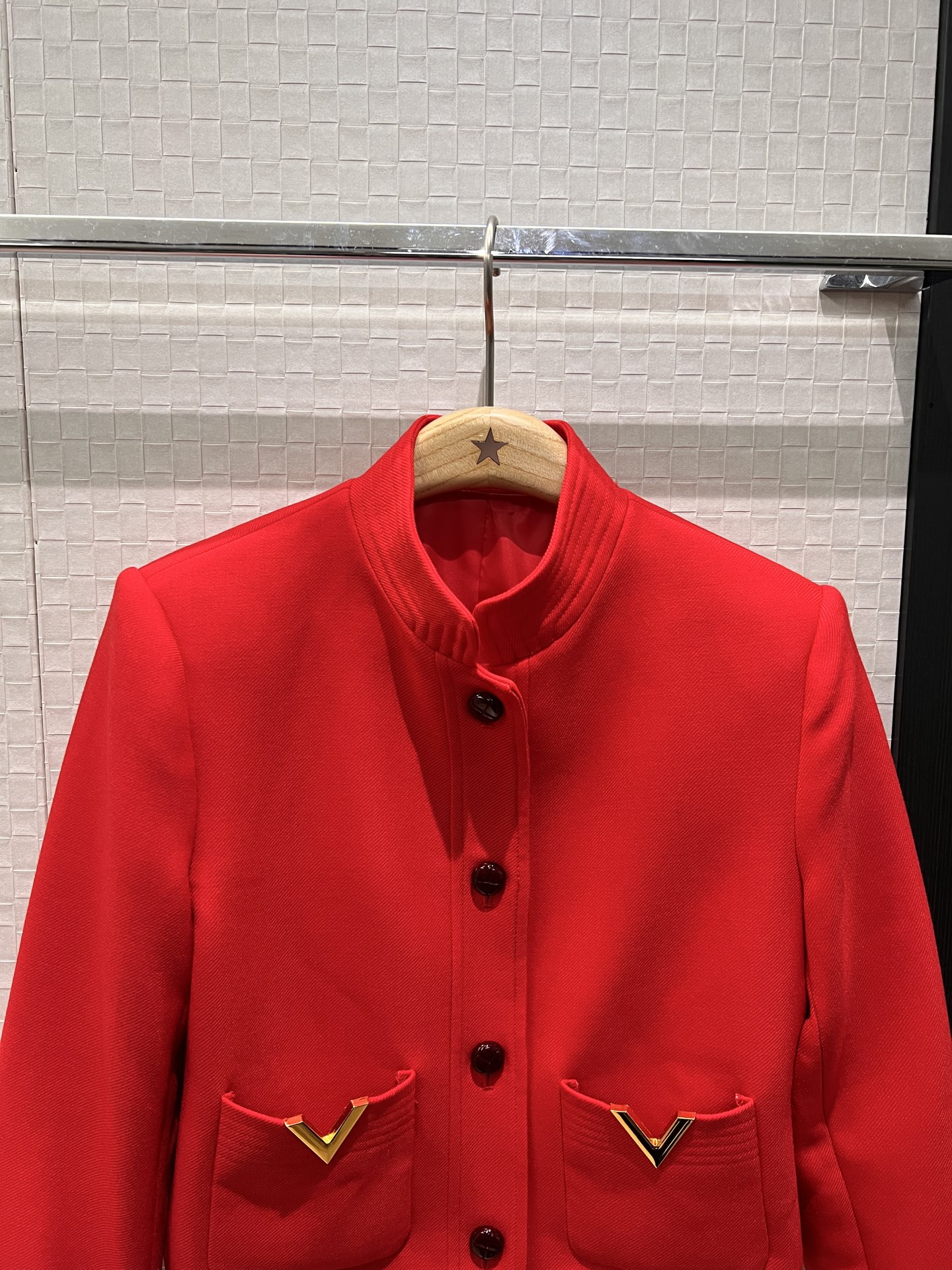[TOP] VALENTINO  Stand-up Collar Short Jacket - Red