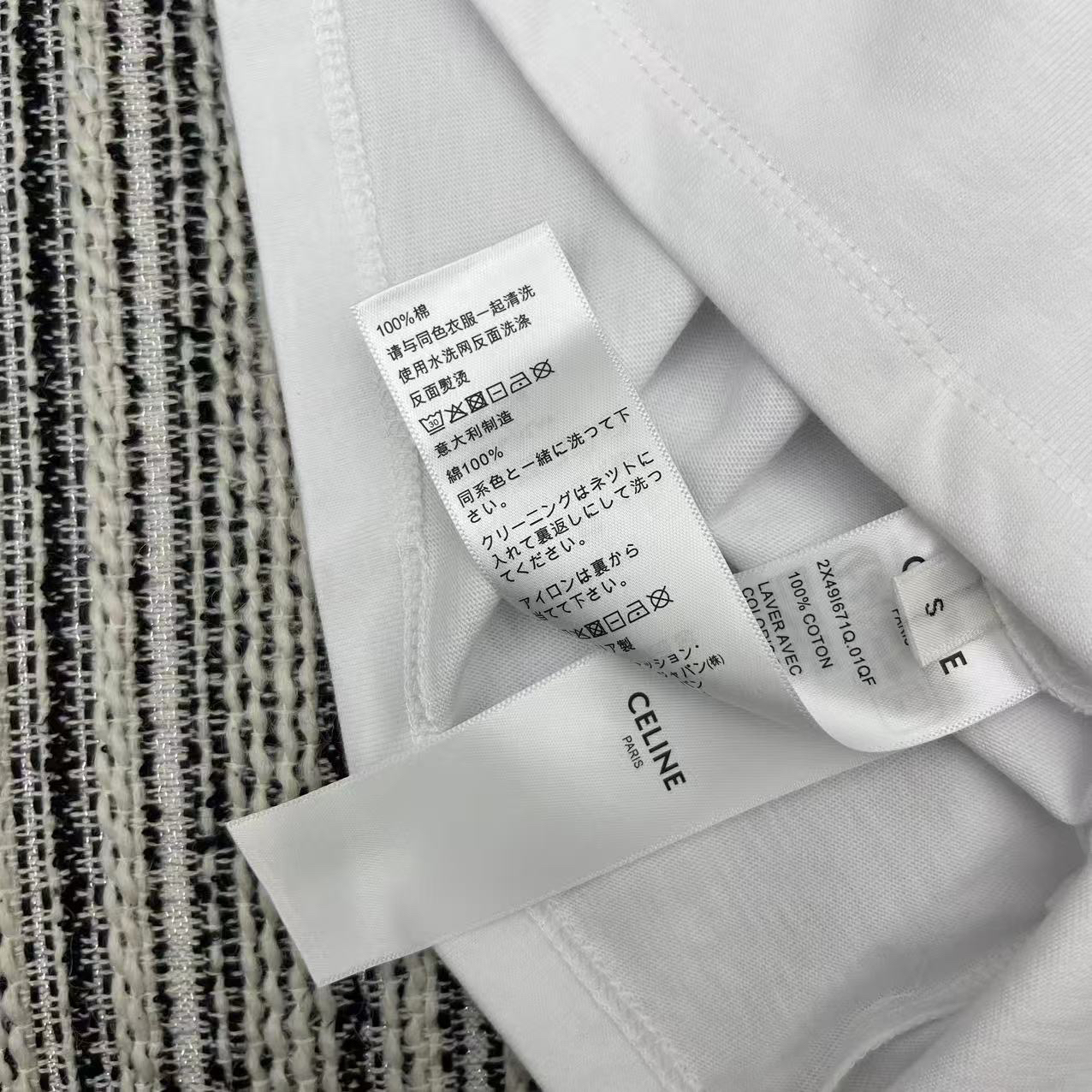 [TOP] CELINE Letter Print Short-Sleeve Crew Neck T-Shirt - White