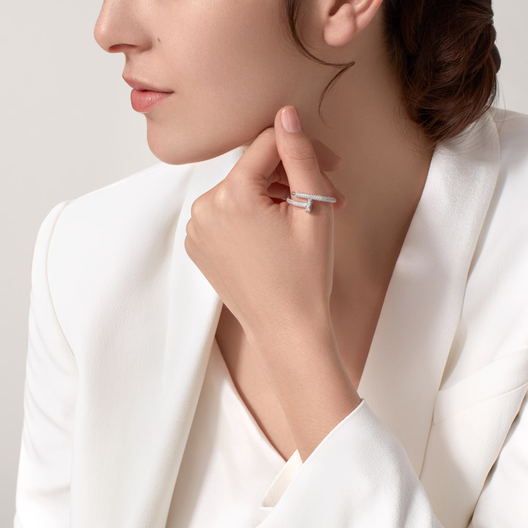 Carty Nails Solo Trace Ring,  White  Gold ,Classic Model, Paved