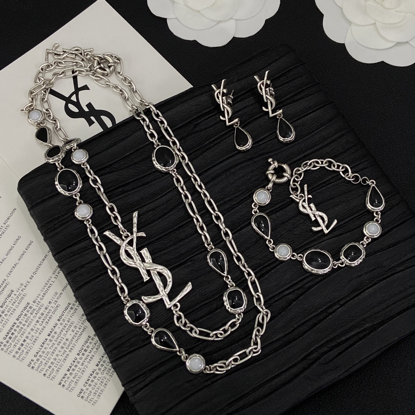 [TOP] Yves Saint Laurent YSL Earrings + Bracelet + Necklace Set - Silver - 711 Luxury