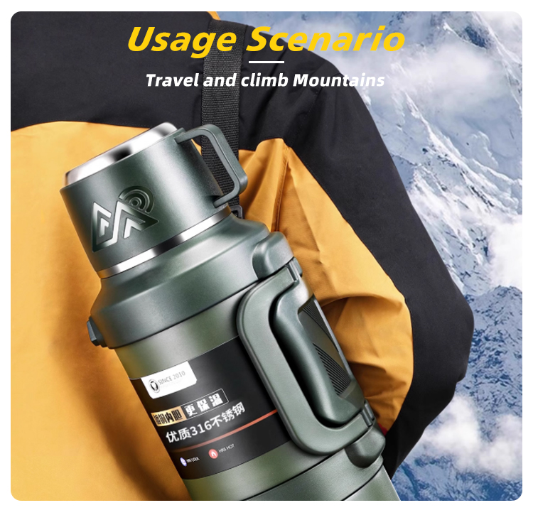 Green 1700ml Stainless Steel Thermos for Camping & Travel