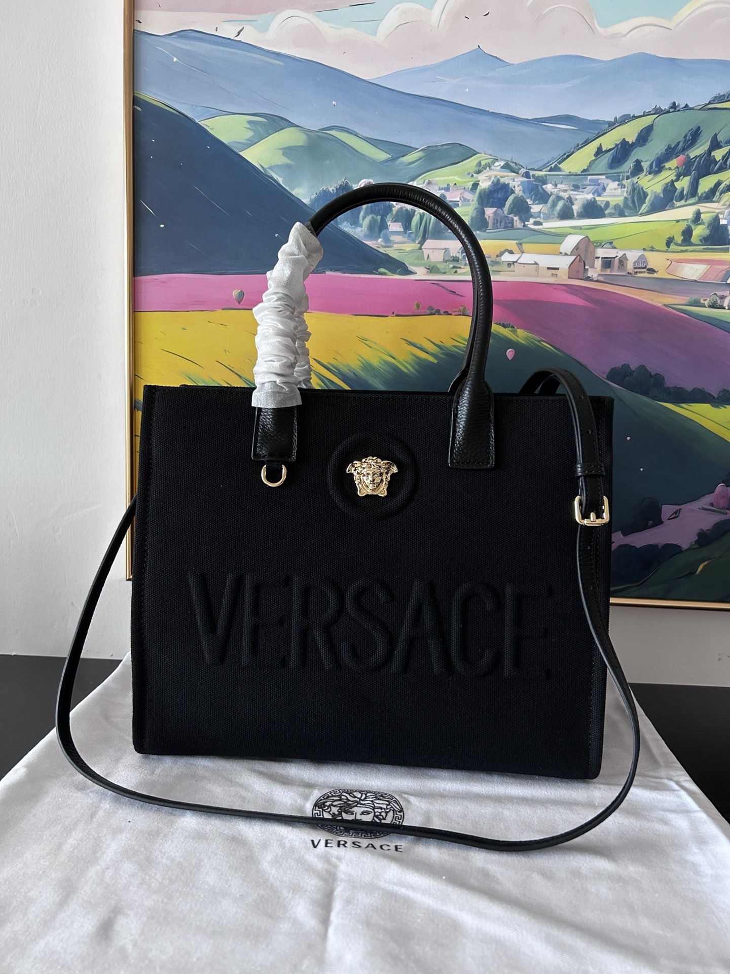 [TOP] VERSACE Denim Tote Bag 29.5x14.5x24cm - Black - 711 Luxury