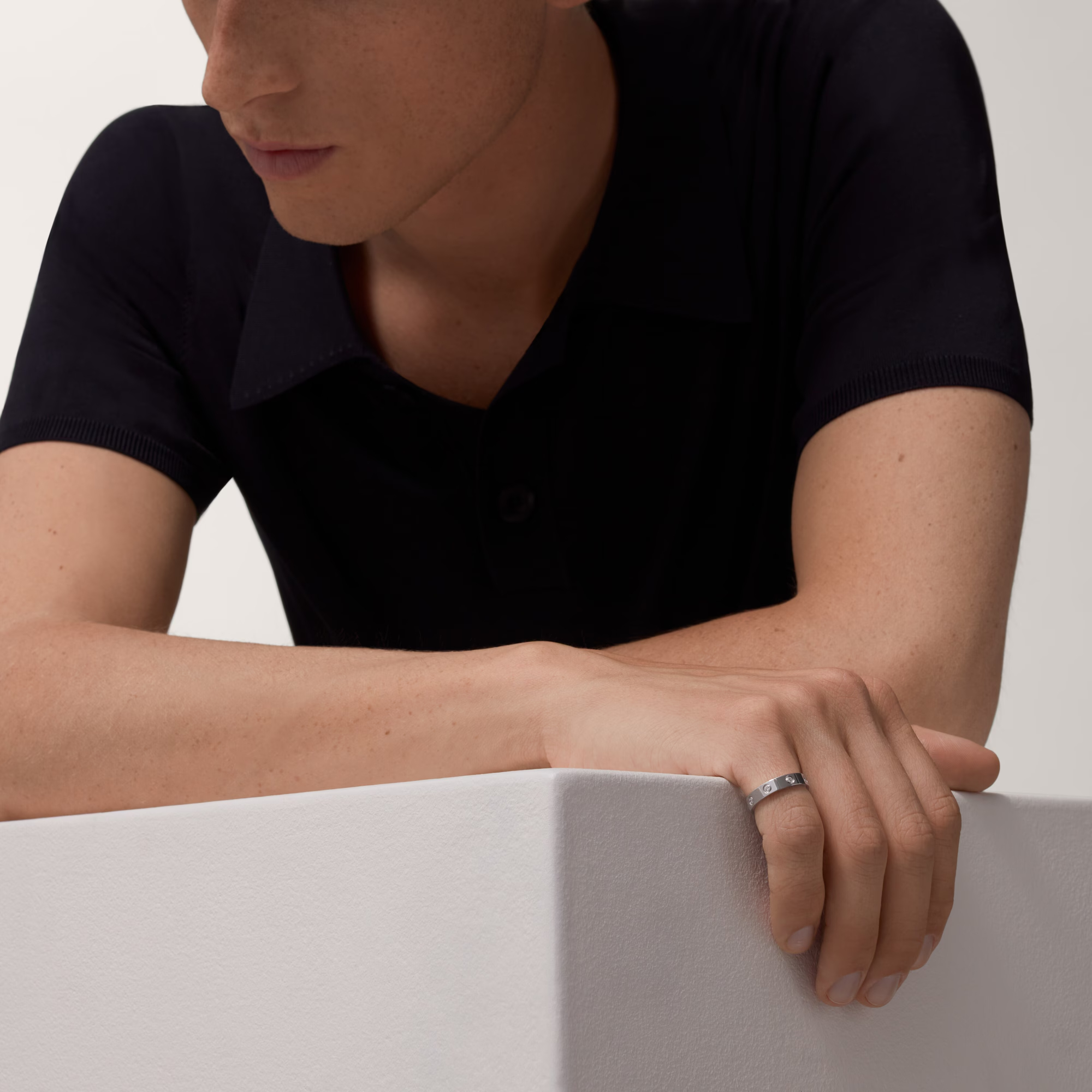 Carty Love Petite Lock Ring, White Gold, 8 Moissanite