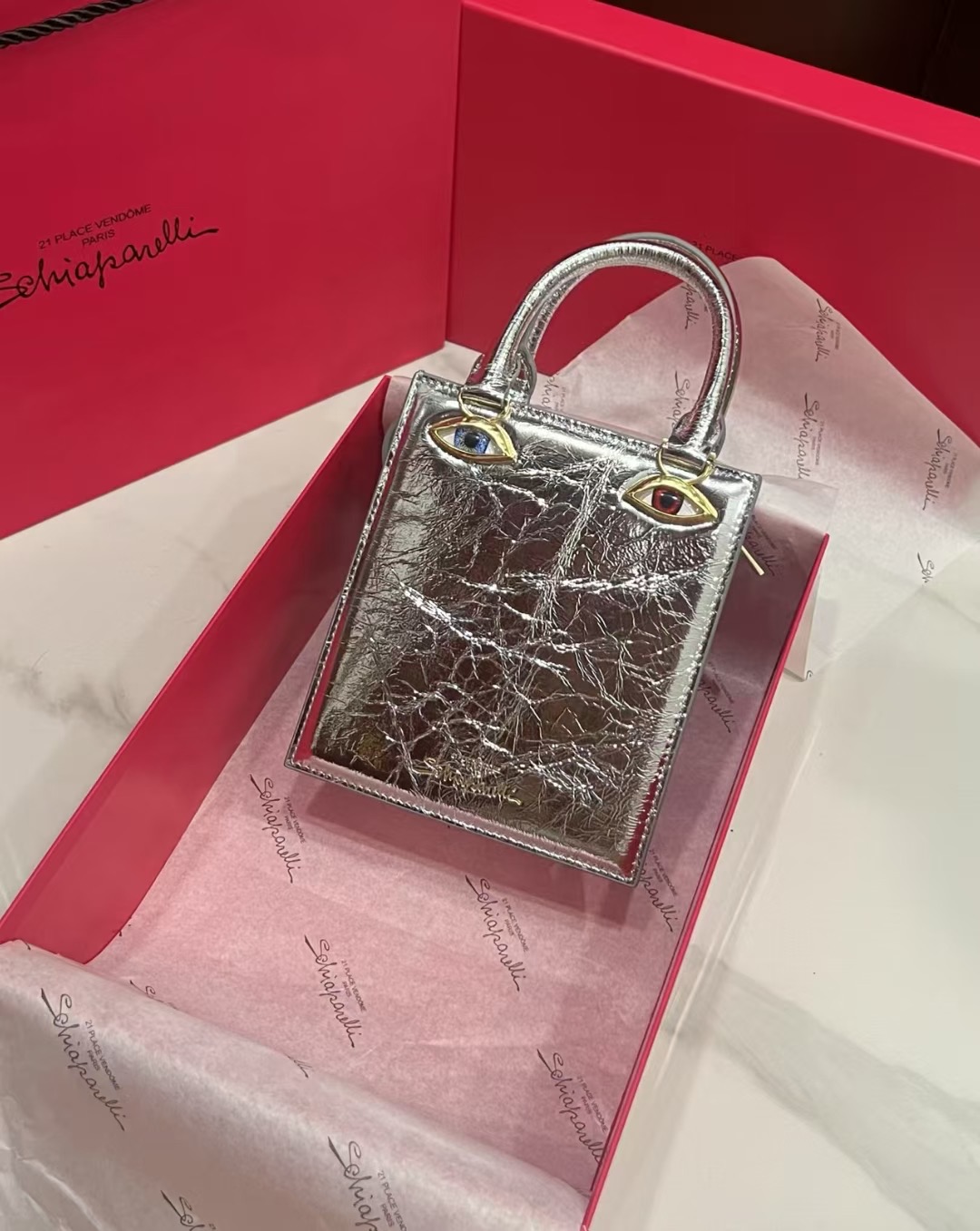 [TOP] Schiaparelli Anatomy Face Bag 17x15x5.5cm - Silver - 711 Luxury