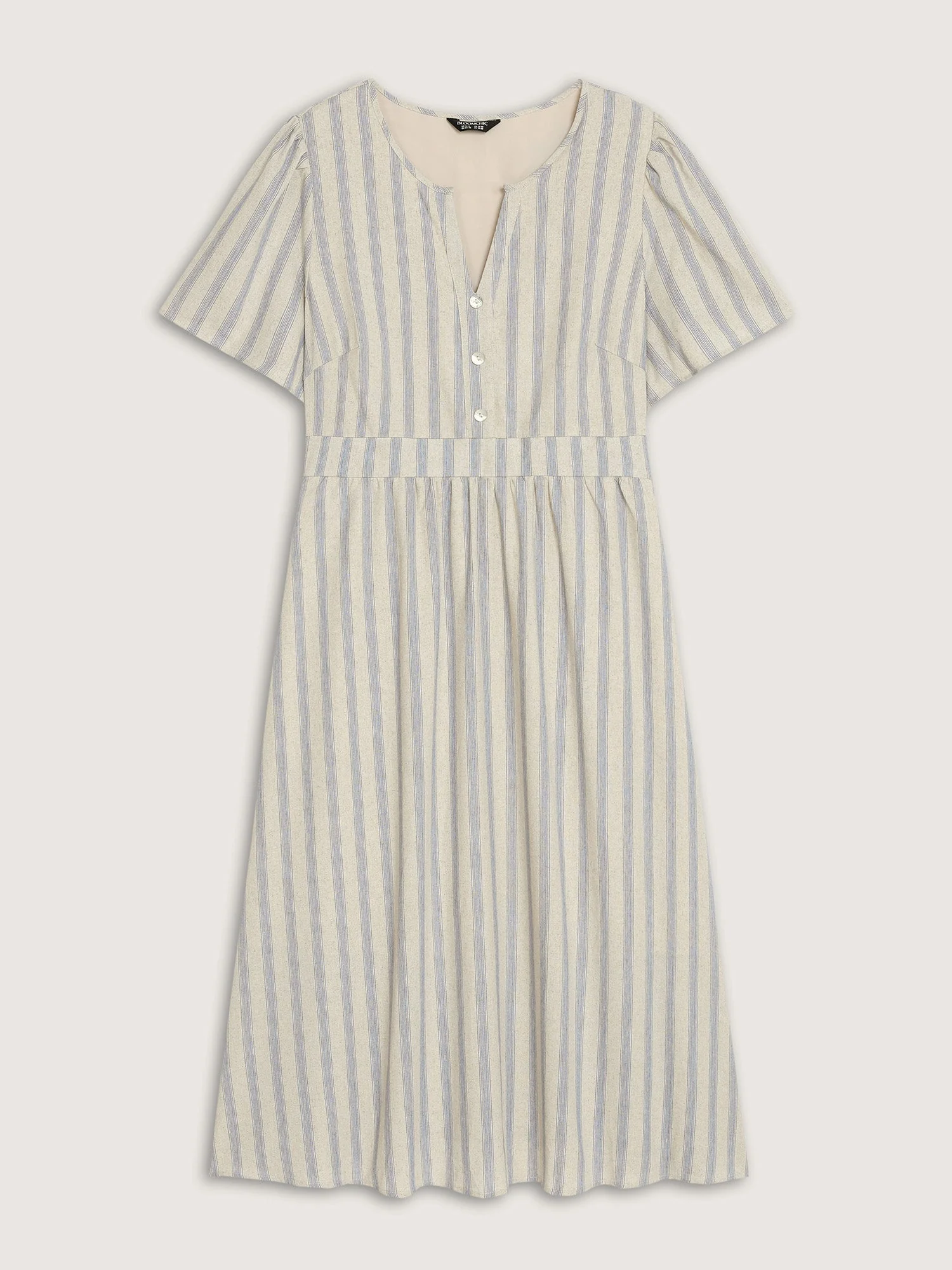 Monochrome Striped Print Split Neck Midi Dress