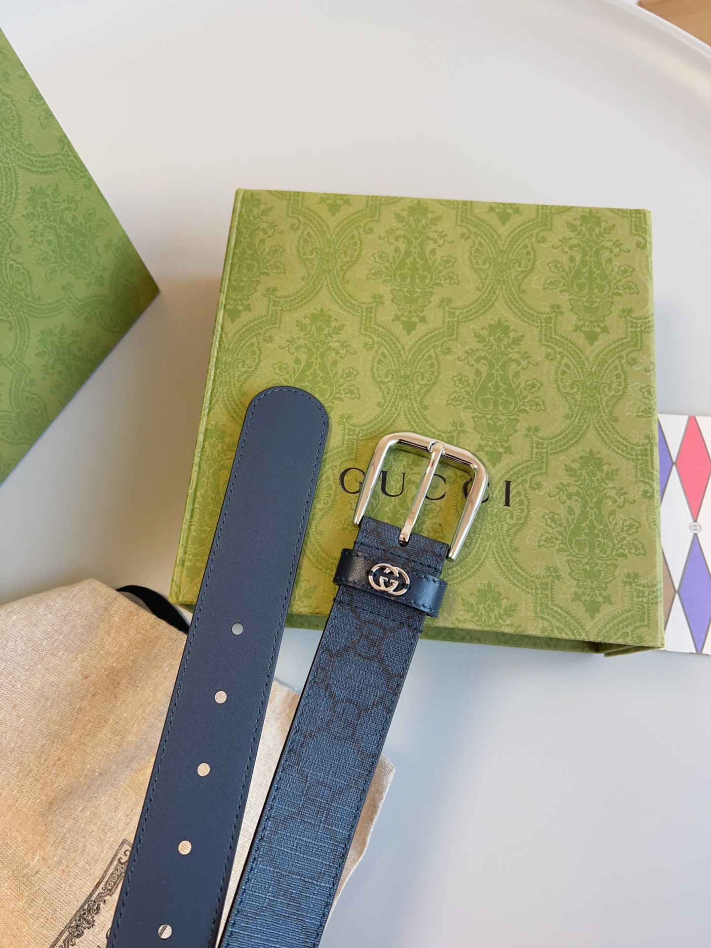 [TOP] GUCCI GG Belt 3.5cm - Blue - 711 Luxury