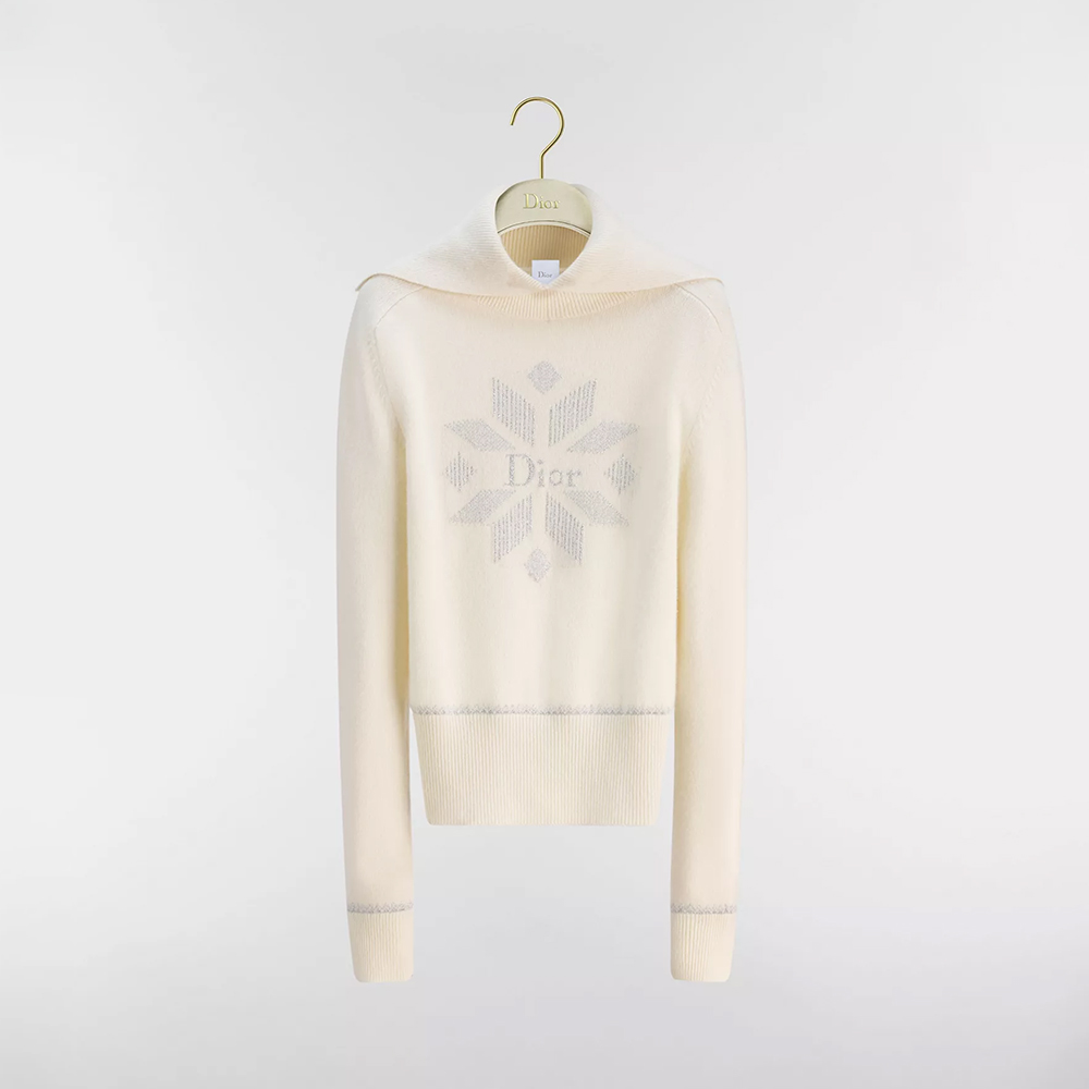 Dior Clothing DIOR DiorAlps Fitted Sweater Ecru Dior Snowflake Wool-Cashmere-Blend Knit #378424 | Nigo Office
