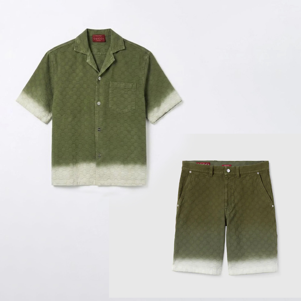 Gucci Bleached GG Cotton Denim Jacquard Shorts and Shirts #386737