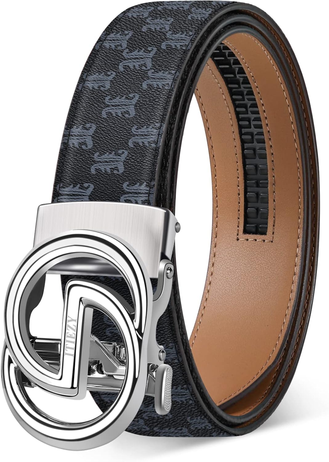 ITIEZY Ratchet Belts for Men - Leather Click Belt for Casual Dress 1 3/8, Mens Adjustable Belt Trim to Fit