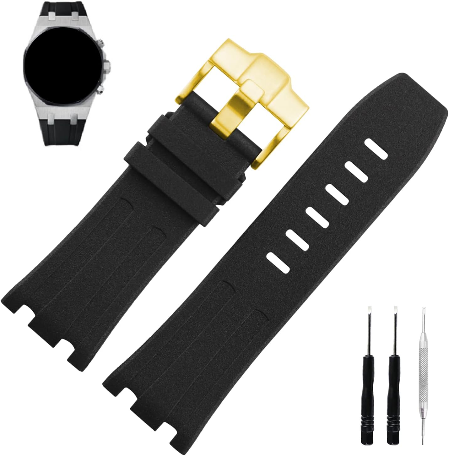 MMBAY Rubber 28MM Watch Bands Compatible Fit for Audemars Piguet AP Royal Oak Offshore 15703(Men's style) 15710 26170 26176 26237 26470 26703 Silicone Strap Wirstband for Men Women Bracelet Watch accessories, Silver