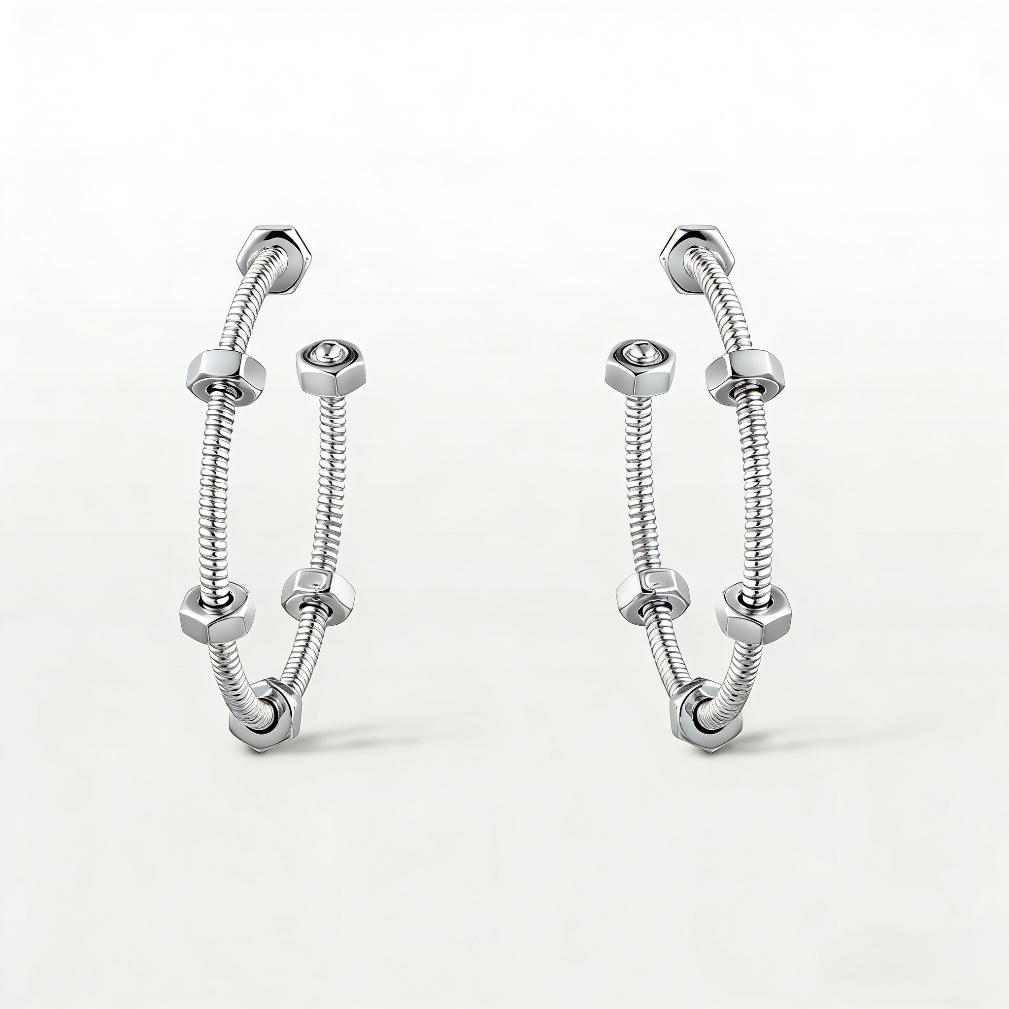 Carty Spiral Earrings, White Gold，Hexagonal Nut