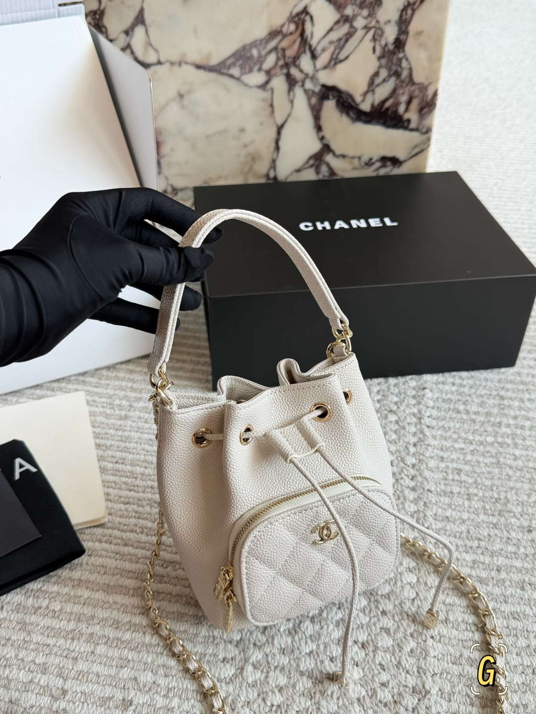 Chanel Classic Bucket Bag with Chain Strap and Logo Emblem (Replica)