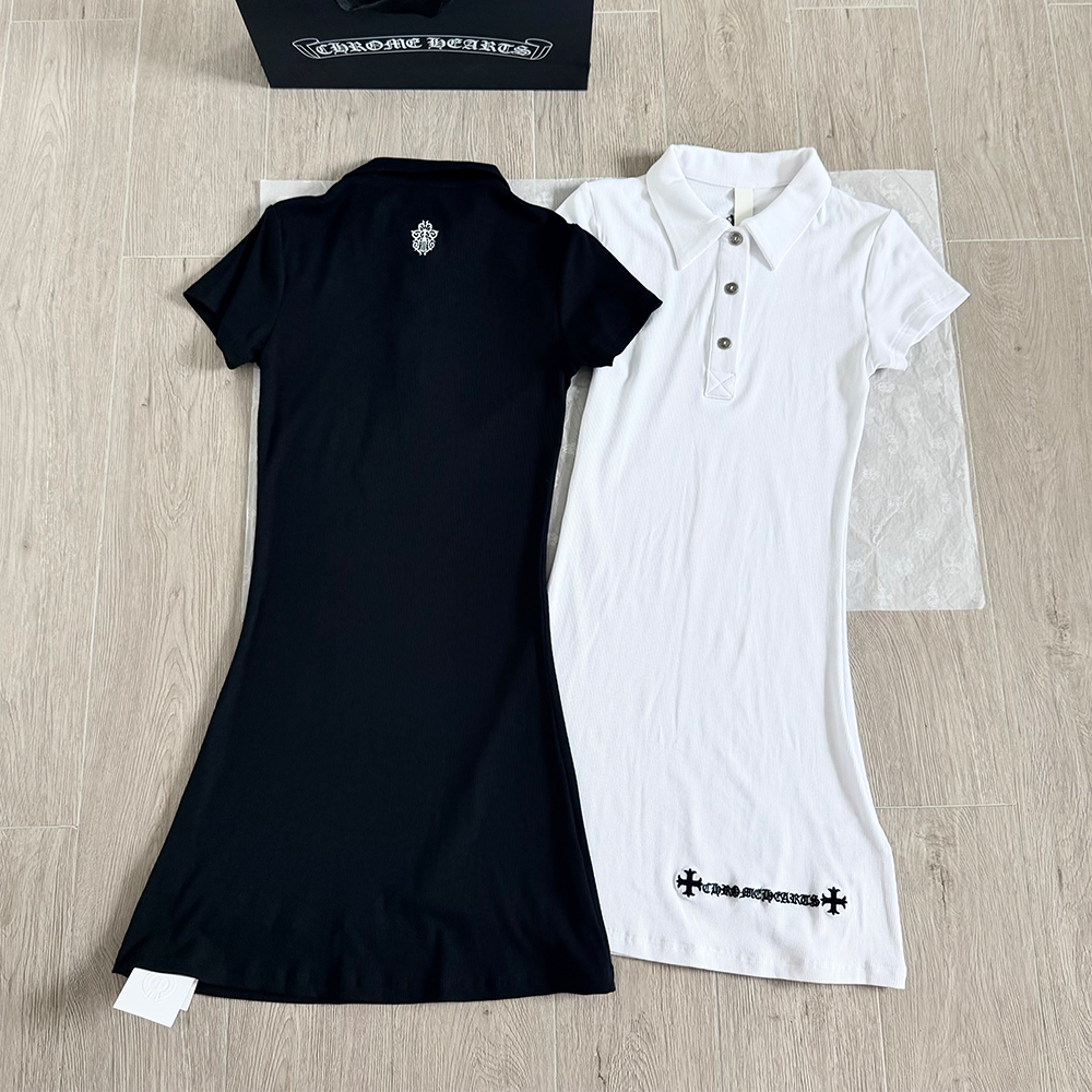 Chrome Hearts black Clothing Chrome Hearts Black and White Embroidered Polo Skirt #393319 | Nigo Office