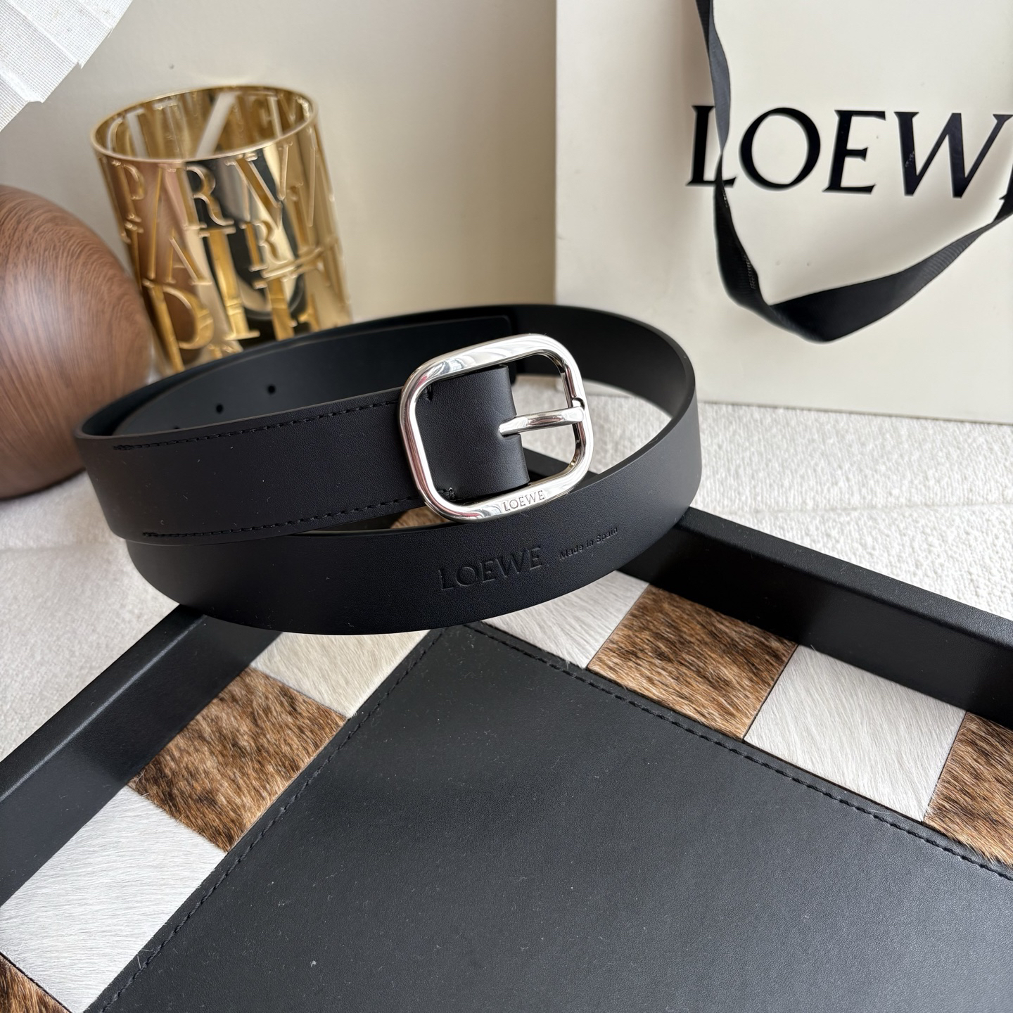 [TOP] LOEWE Pebble Leather Belt 3.2cm - Black - 711 Luxury