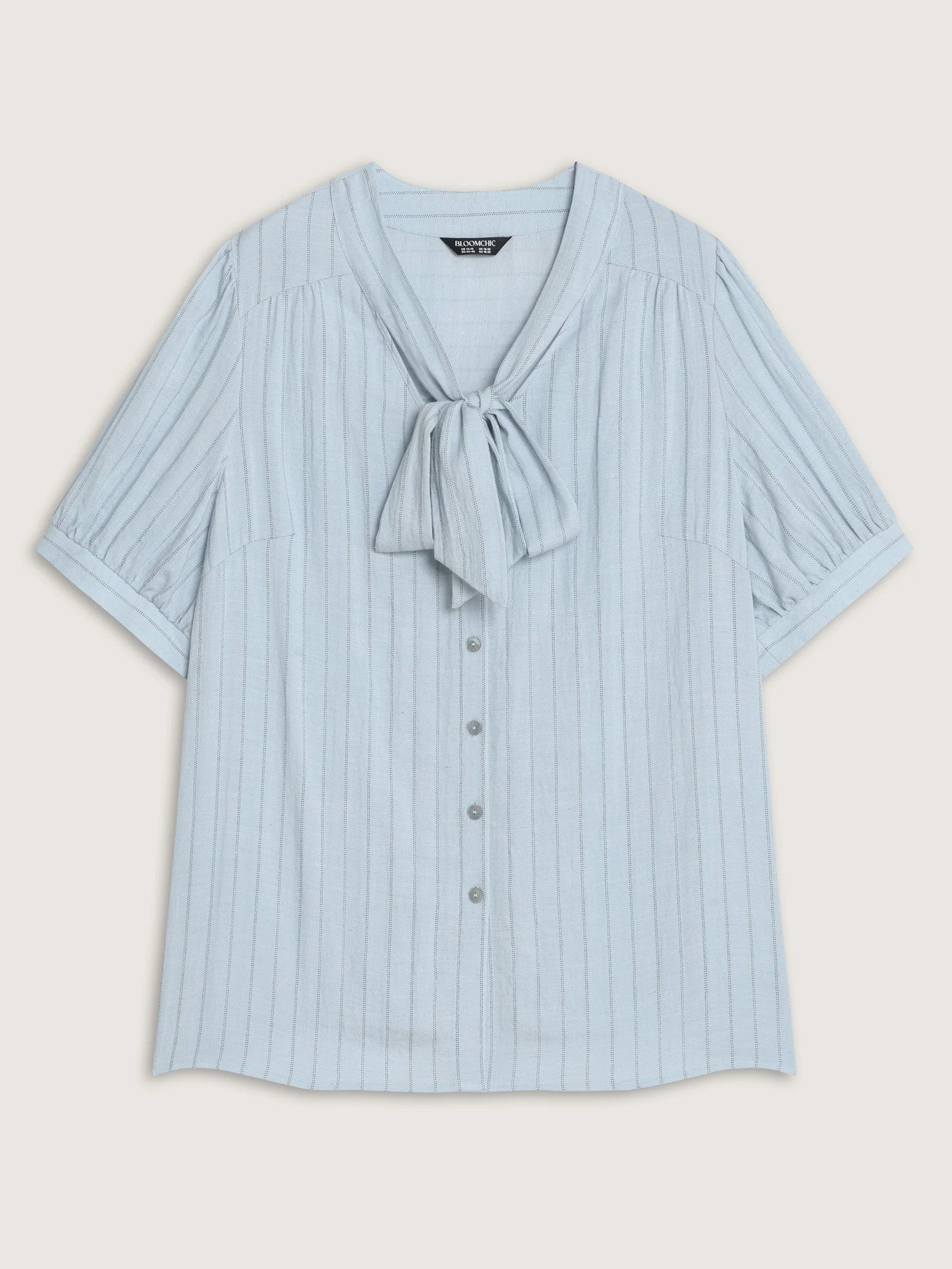 Cotton Bowknot Neckline Button-Down Blouse