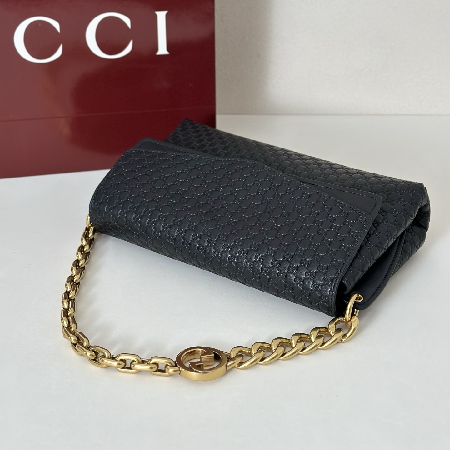[TOP] GUCCI GG Medium Shoulder Bag with chain 28X16X7cm - Black