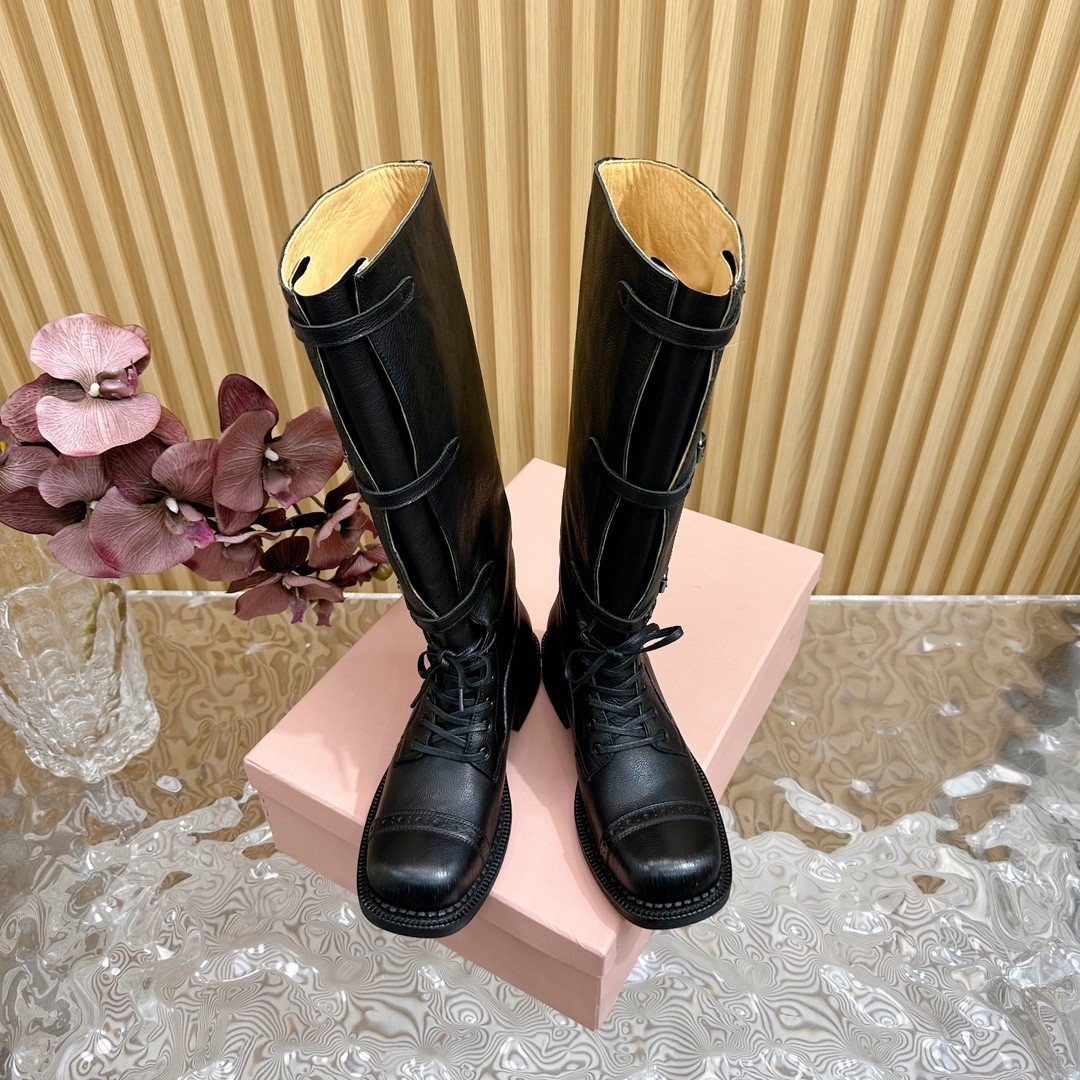 [TOP] Miu Miu Long Boots Calfskin - Black - 711 Luxury
