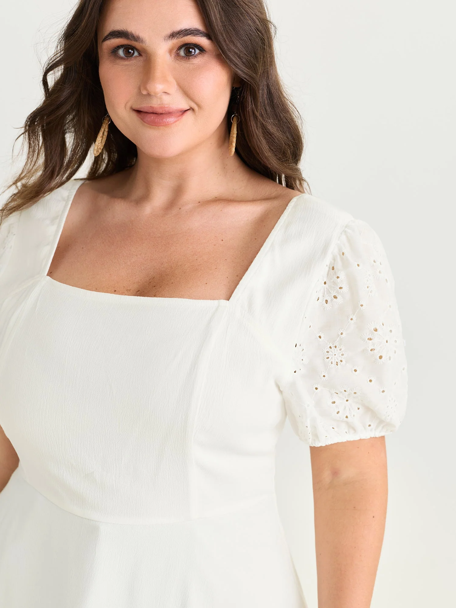 Cotton Floral Eyelet Trim Fit And Flare Blouse