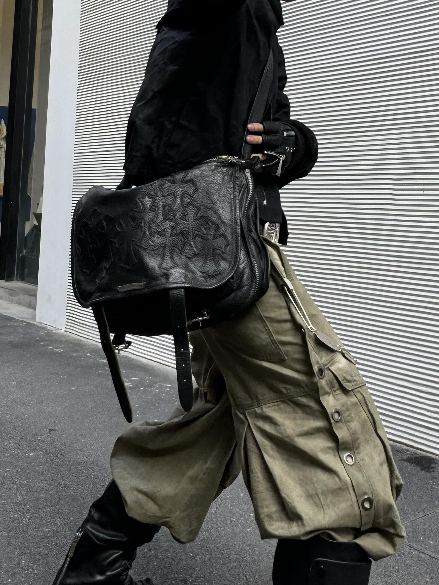 Chrome Hearts Vintage Cross Leather Messenger Bag #383001
