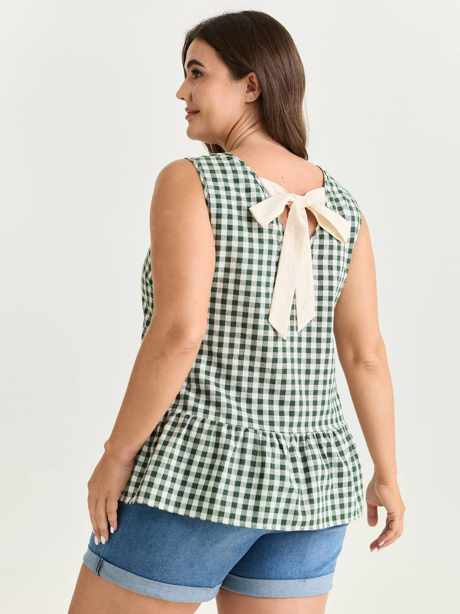 Supersoft Check Print Open Back Blouse
