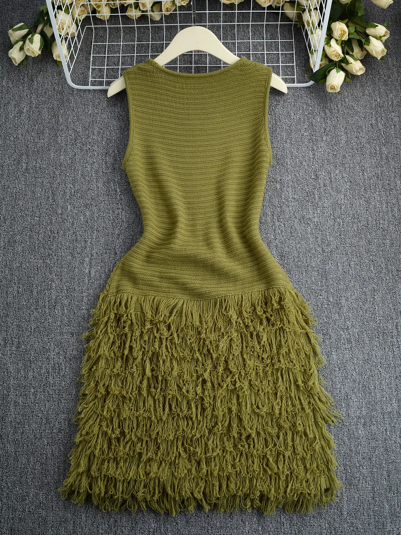 Elegant Knitted Bodycon Dress, Summer Vacation Fringe Skirt