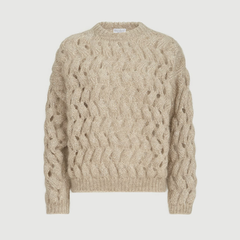 Brunello Cucinelli Clothing Brunello Cucinelli Dazzling Zigzag Cables Sweater in Mohair and Wool #395883 | Nigo Office