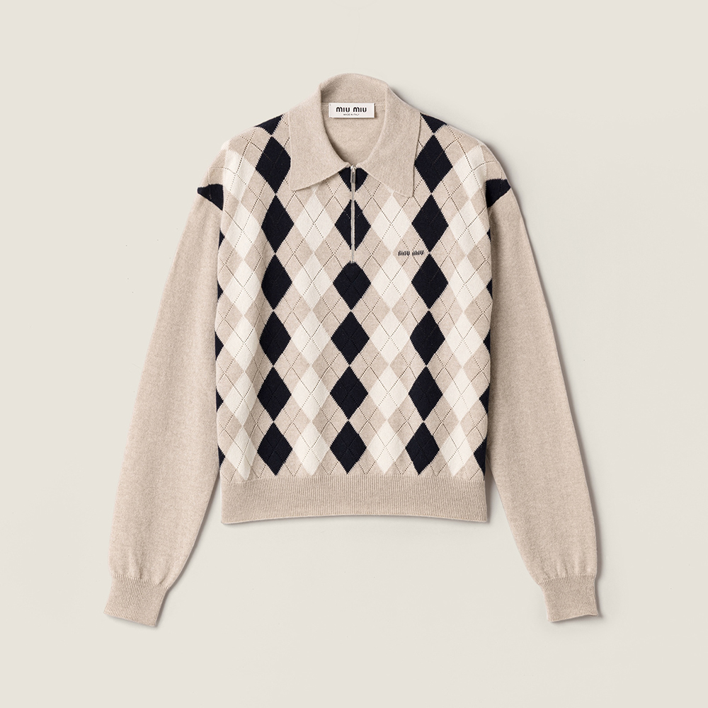 Designer beige Clothing MiuMiu Beige Cashmere Polo Sweater #393271 | Nigo Office