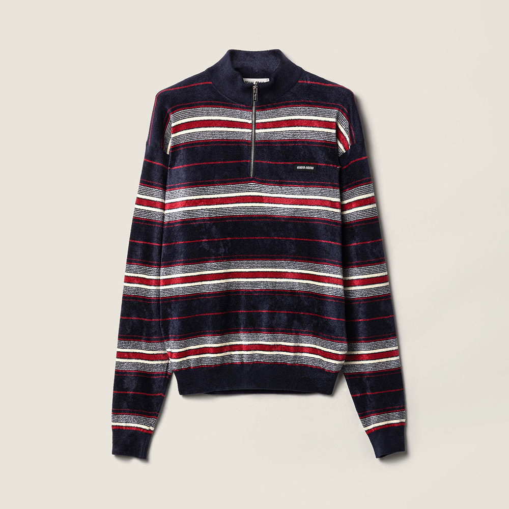 MiuMiu Navy Chenille Half-zipper Sweater #382957