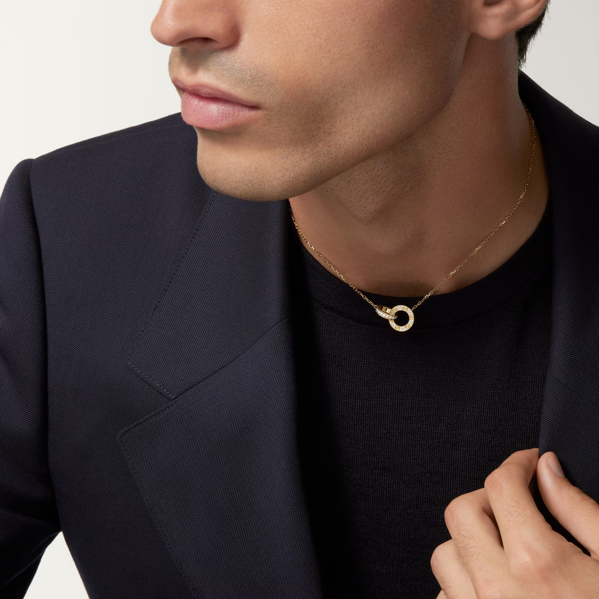 Carty Love Luna Loop Necklace, Yellow Gold, Paved Moissanite