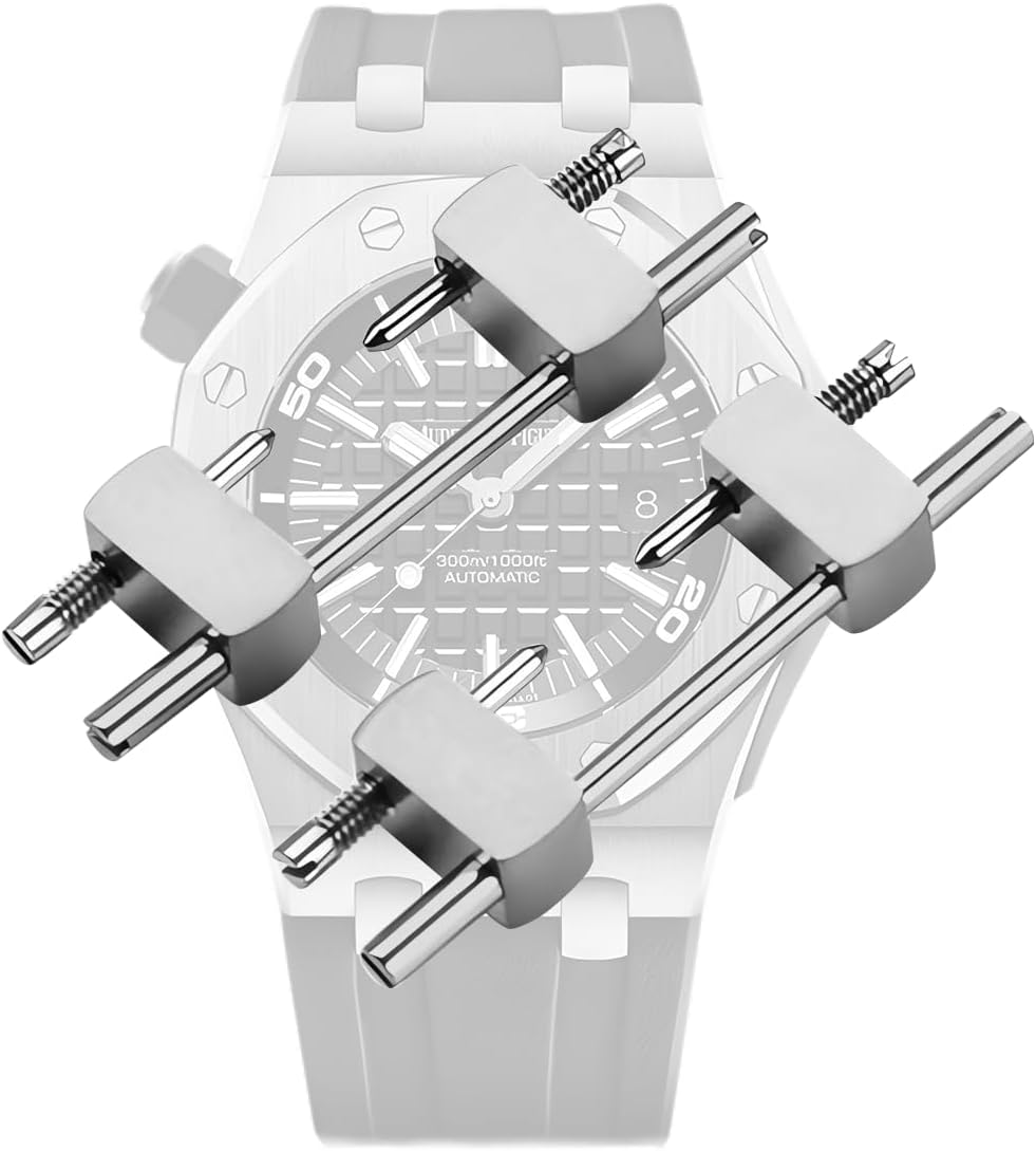 hengfento2 Stainless Steel Head Grain Compatible To Audemars Piguet Royal Oak Offshore 15710 15720 Rubber Watch Strap (4.5mm silver)