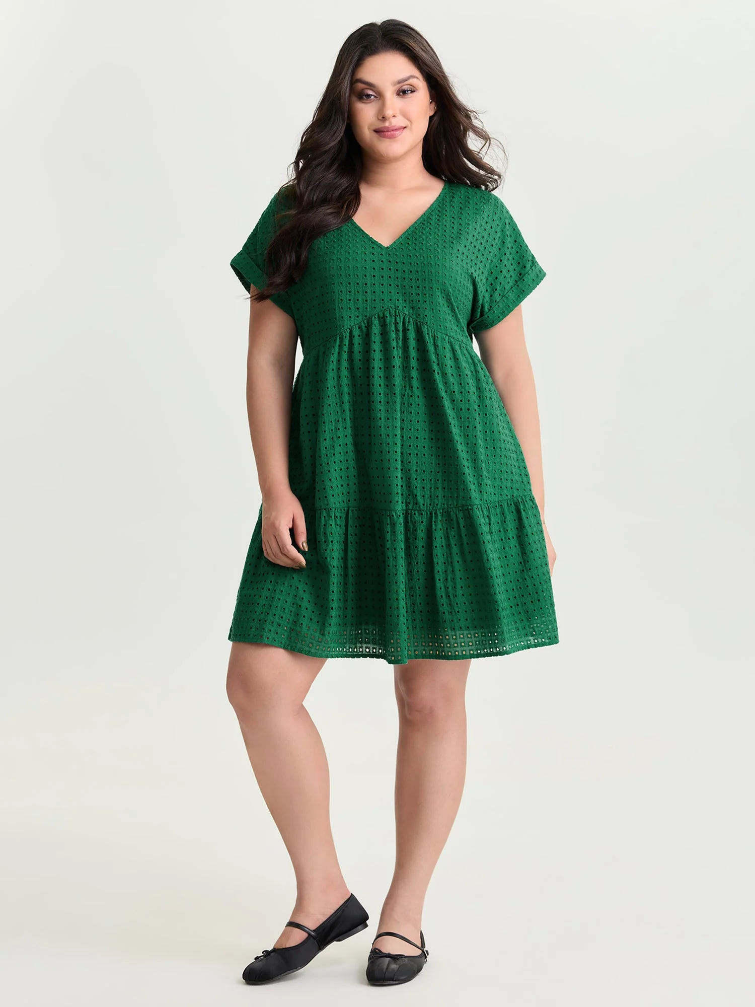 Cotton V-Neck Tiered Mini Dress