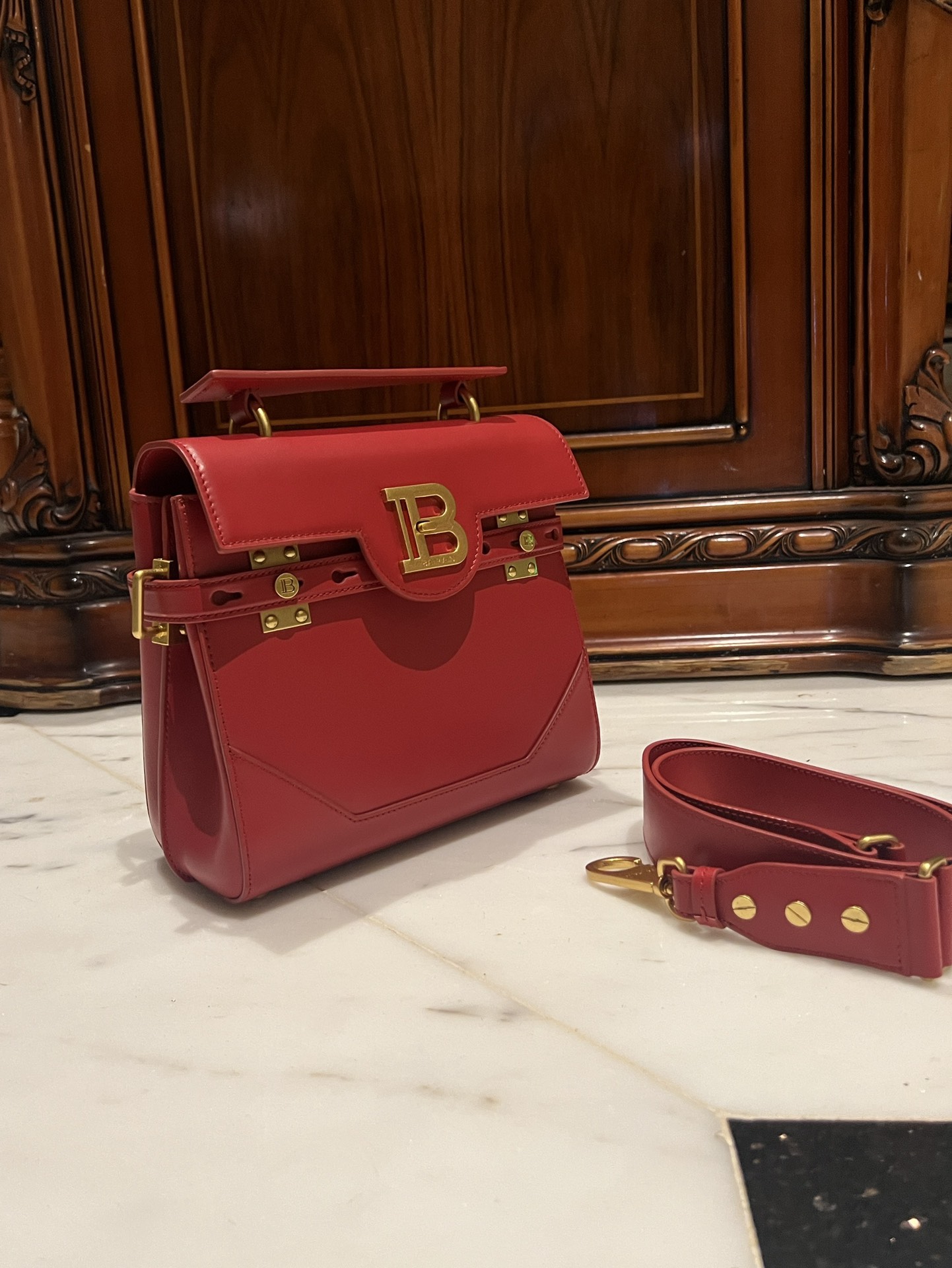 [TOP] BALMAIN Cowhide Bag 23*20*11cm - Red - 711 Luxury