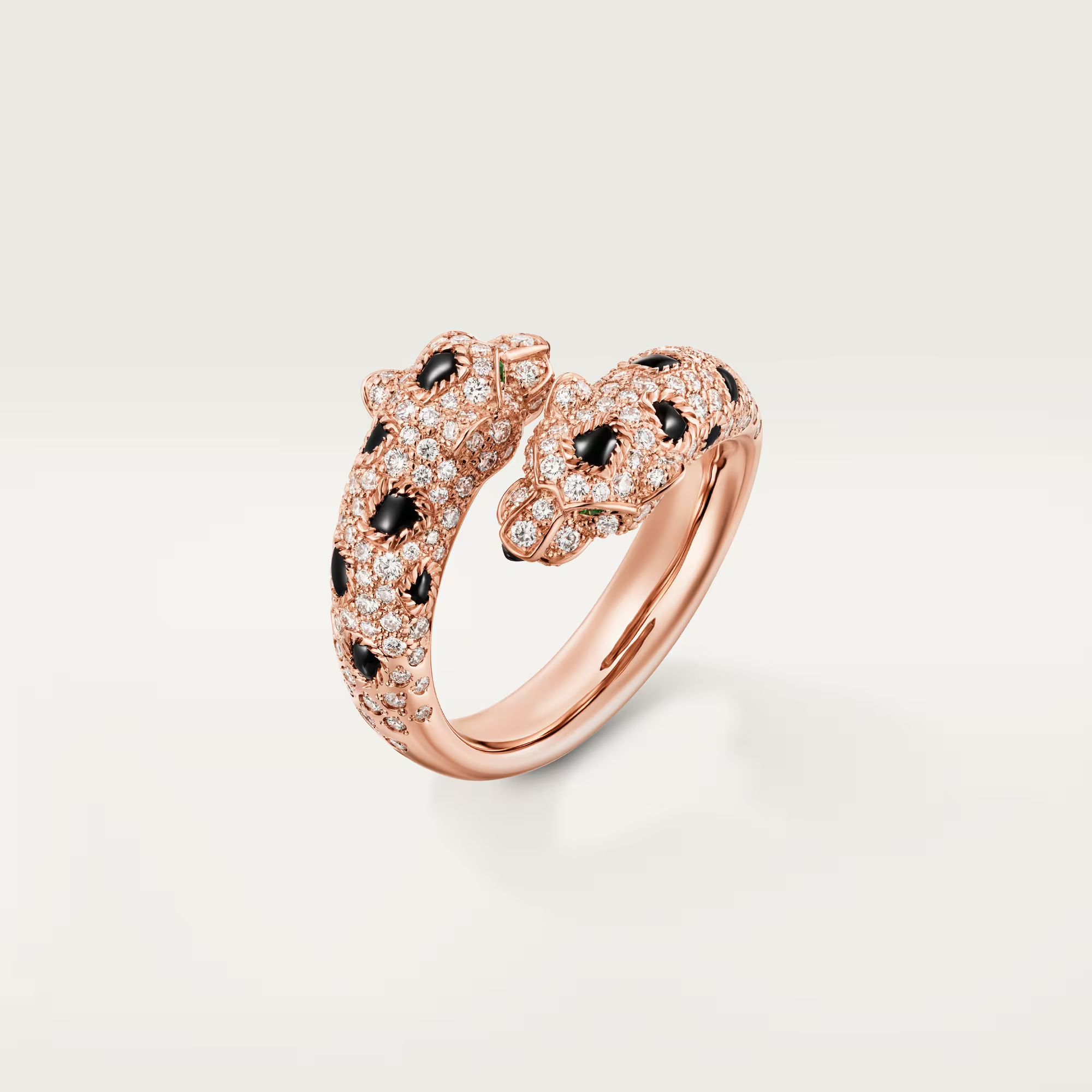 Carty Panther Motif Ring, Rose Gold, Double Head ,Semi-Paved