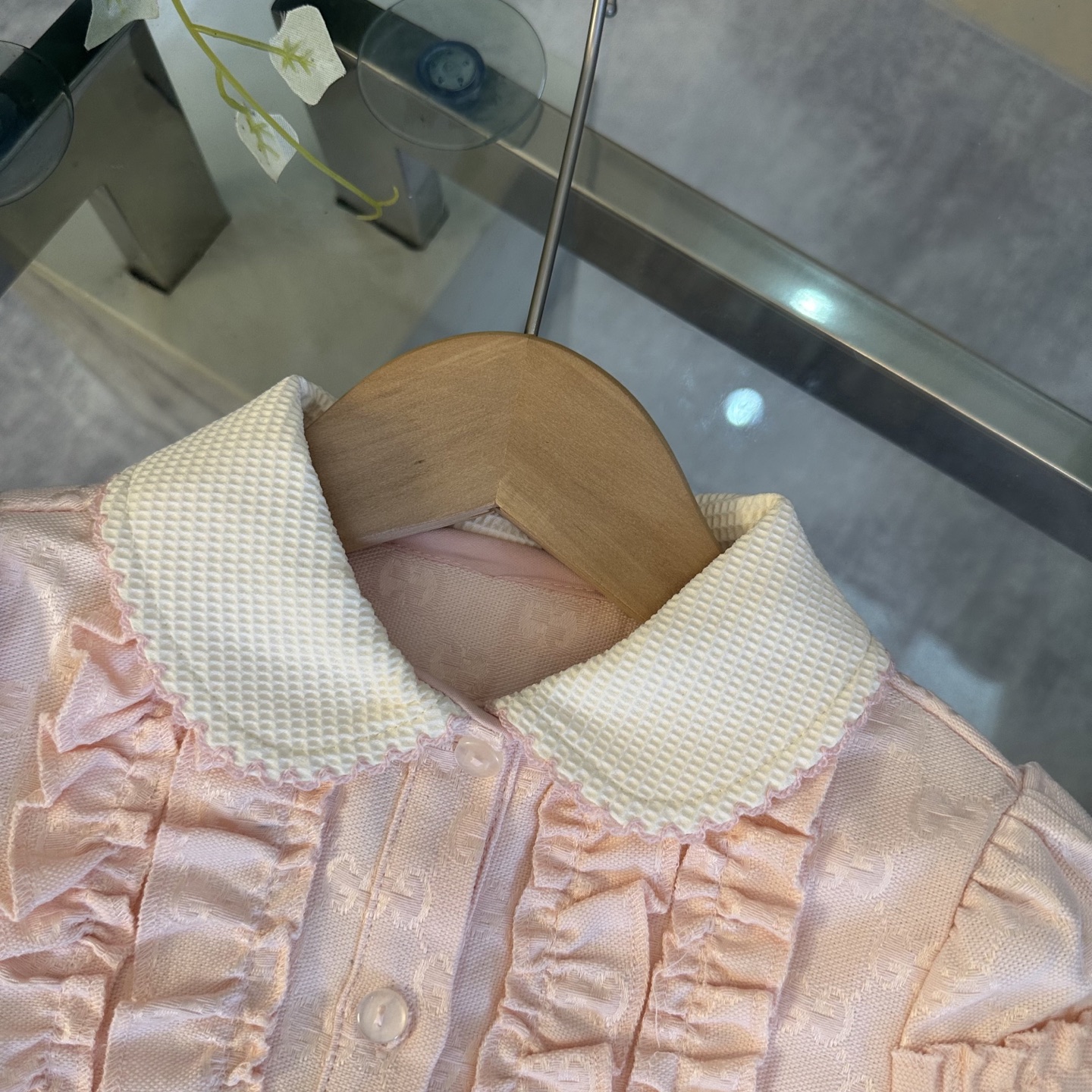 Gucci Girls Pink Monogram Jacquard Ruffle Puff Short Sleeve Peter Pan Collar Cotton Dress Kids Summer Dress Sizes 100-150
