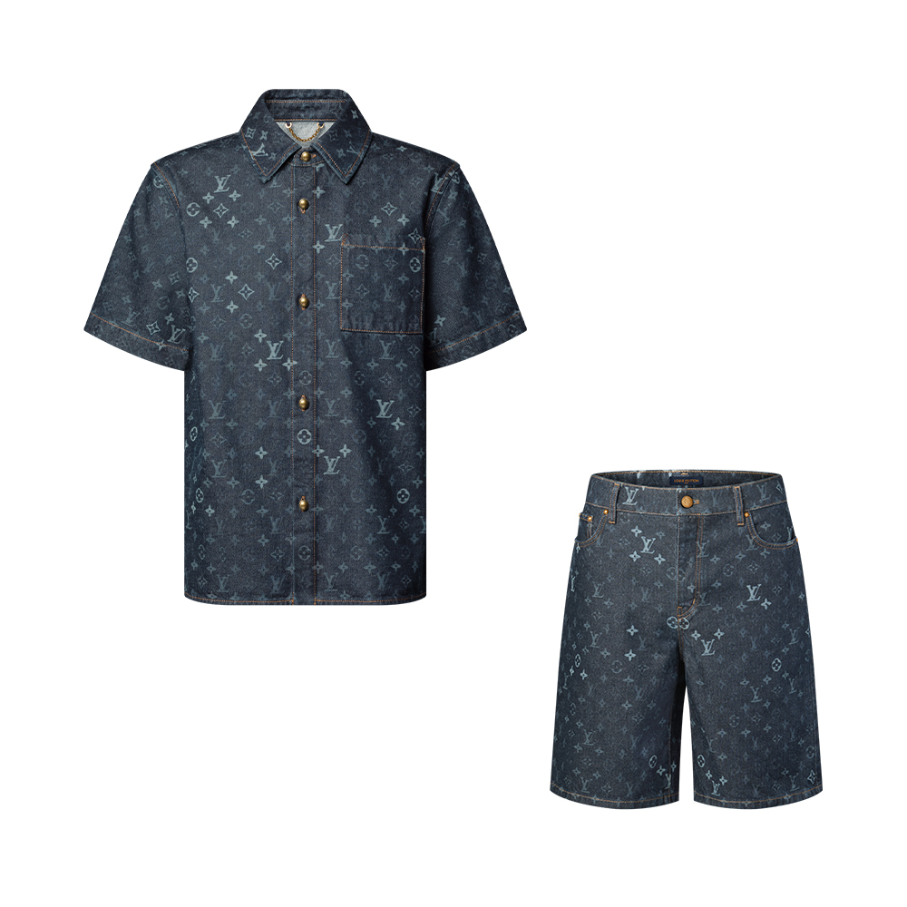 LOUIS VUITTON Monogram Denim Short-Sleeved Shirt and Shorts #386024
