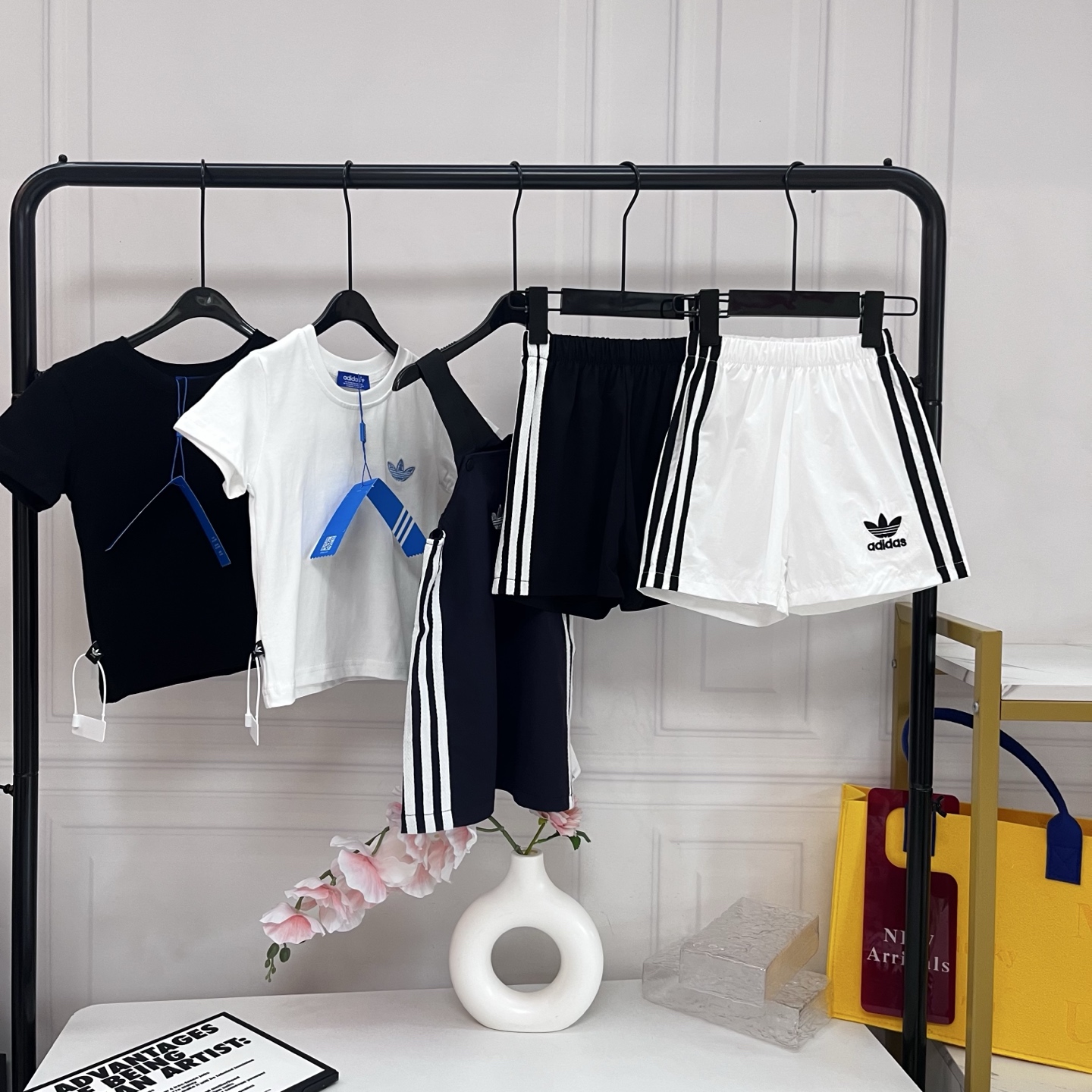 Adidas Kids 2Pcs Tracksuit For Boys Girls Embroidered Trefoil Tee & 3 Stripe Shorts Sizes 80-110cm