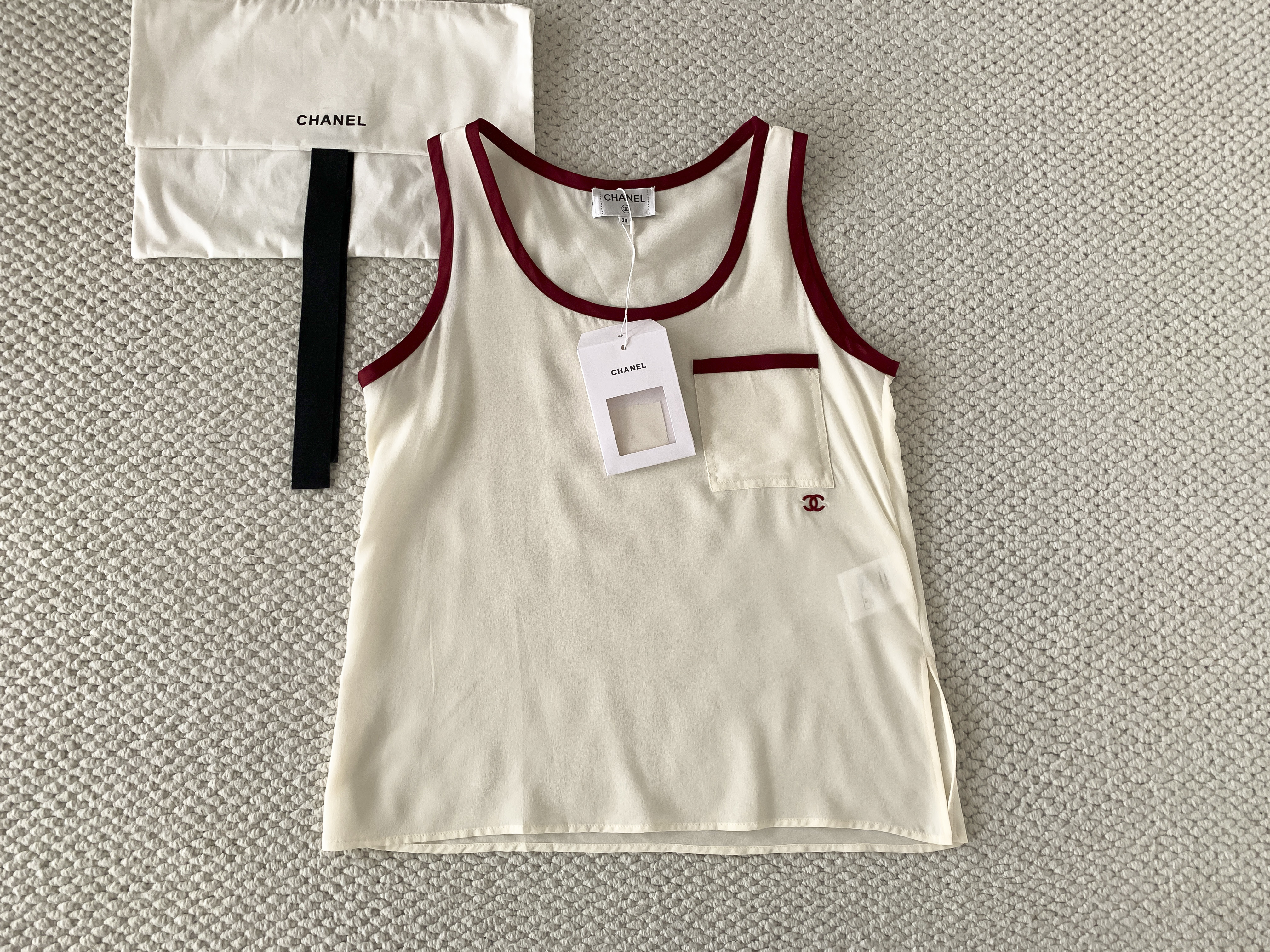 CHANEL Top Silk Canvas Light Yellow Burgundy #378594