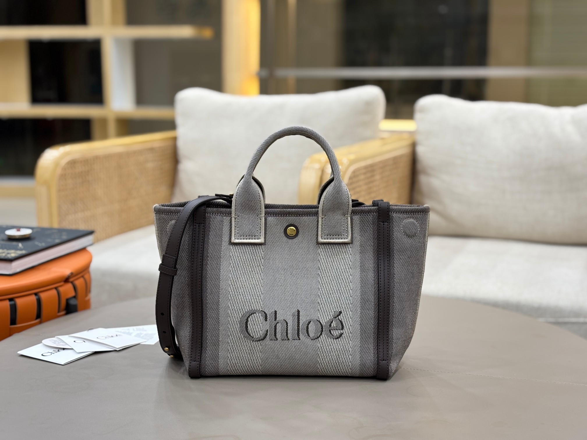 [TOP] Chloe Carry Tote Bag Canvas 27*23*12cm - Gray - 711 Luxury