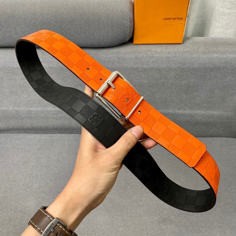 [TOP] Louis Vuitton LV Men's Belt 4 cm - Black and Orange - 711 Luxury