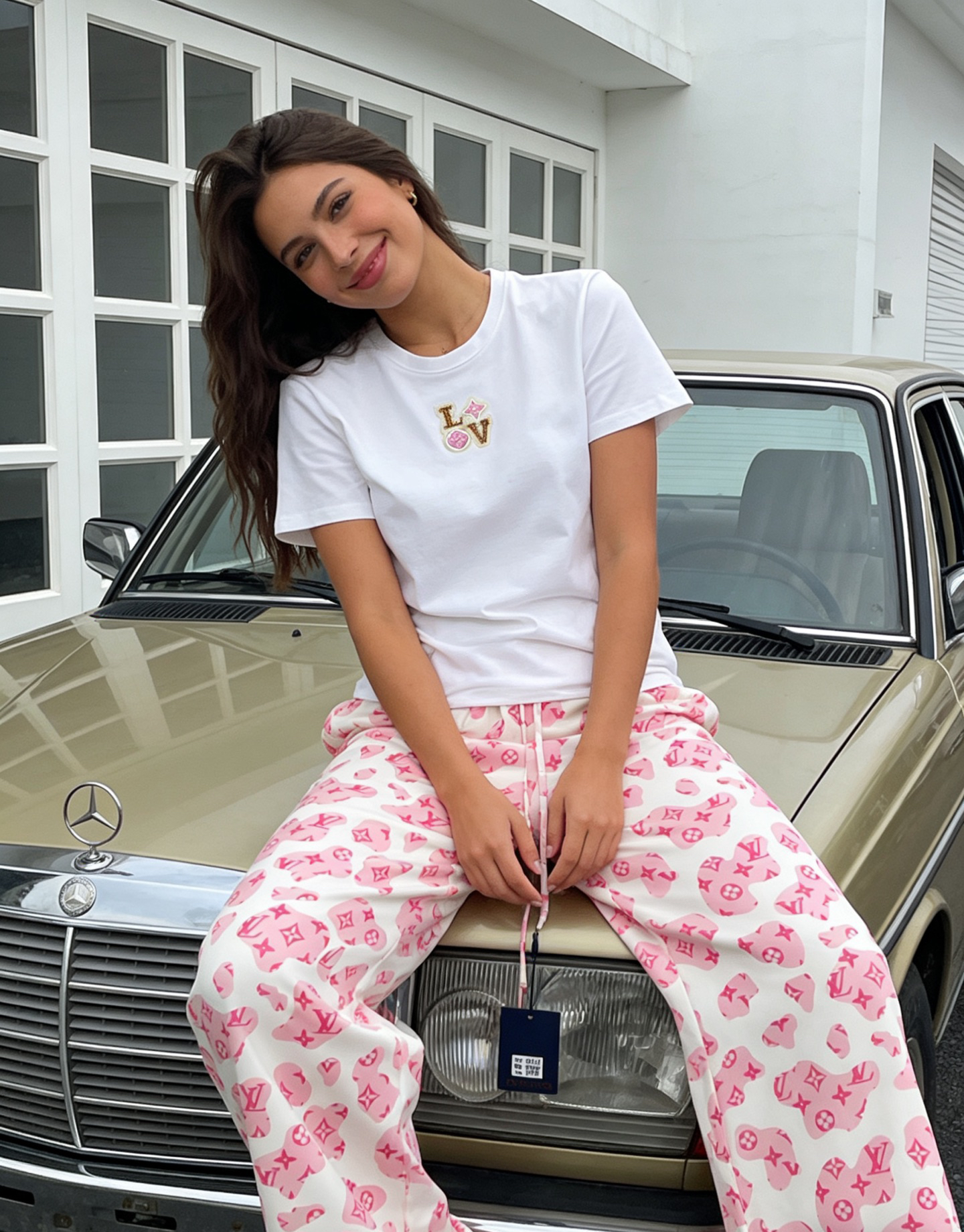 [TOP] Louis Vuitton LV  T-shirt + Pants Suit - Pink