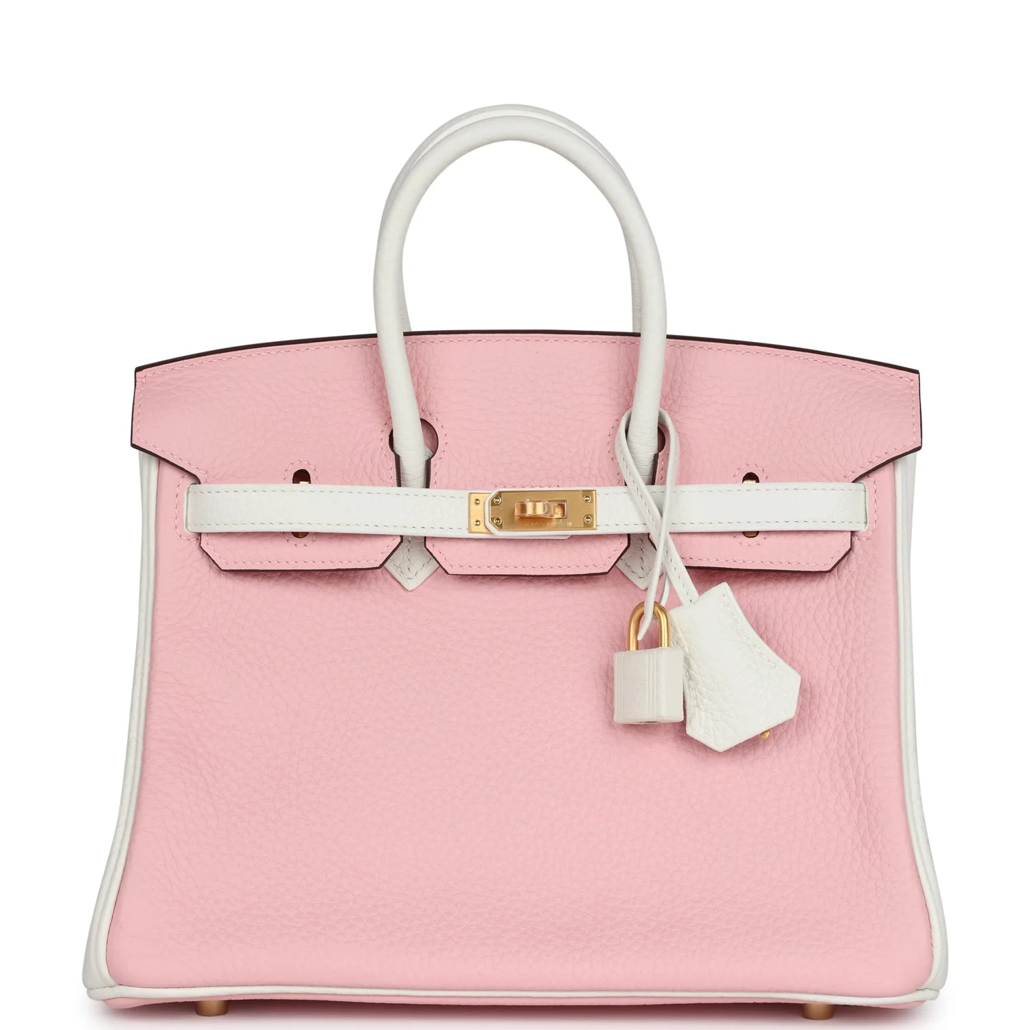 Hermes Special Order (HSS) BirkinRose Sakura and White Clemence Brushed Gold Hardware