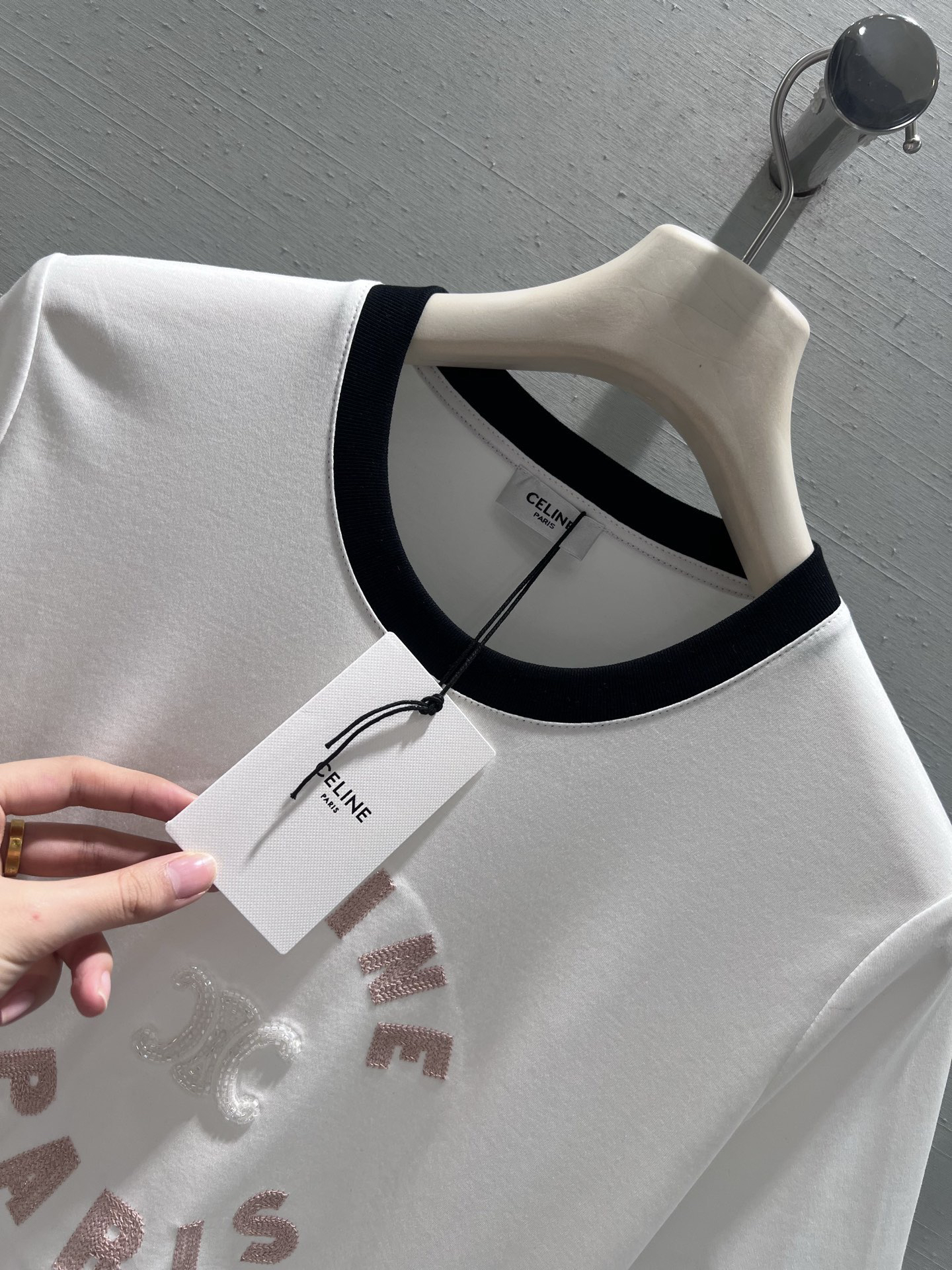 [TOP] CELINE Color Block Collar T-Shirt - White