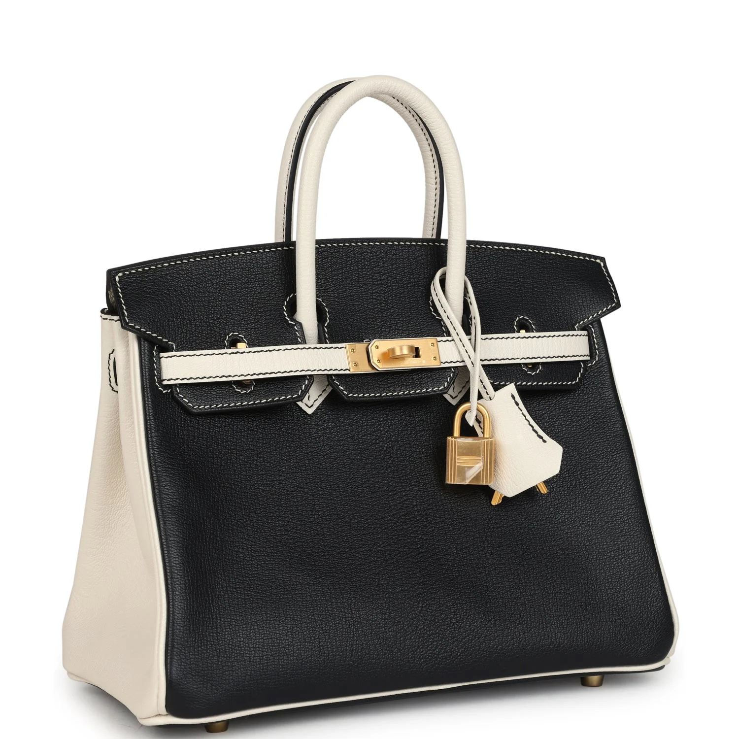 Hermes Special Order (HSS) BirkinBi-Color Black and Nata Chevre Mysore Brushed Gold Hardware