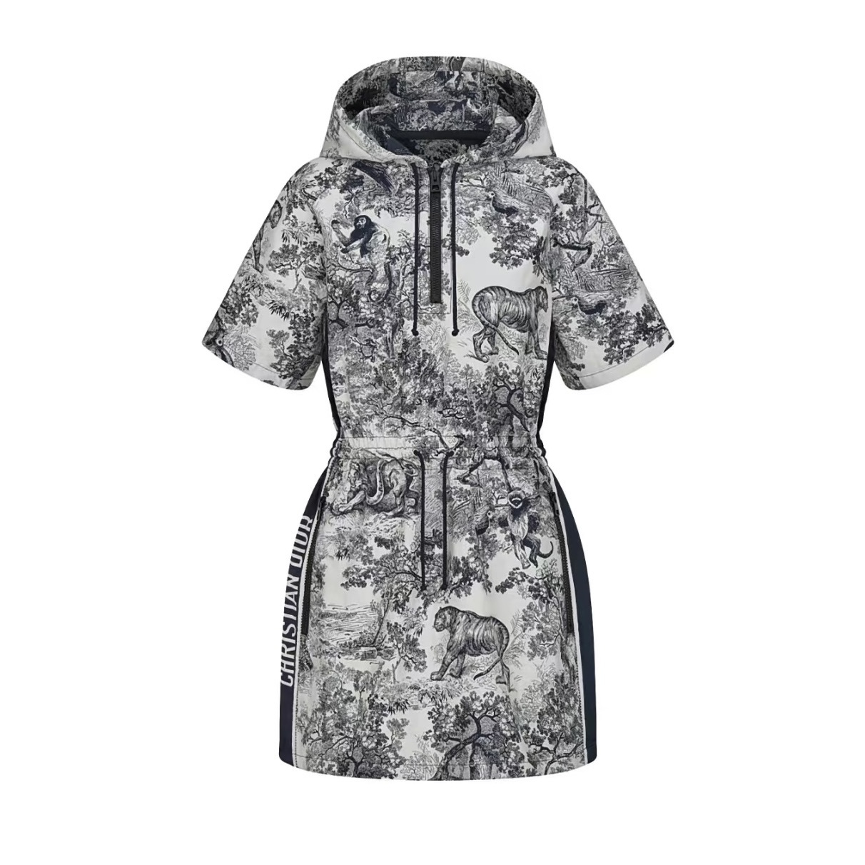 Dior Women Short Hooded Dress Black and White Technical Taffeta Jacquard