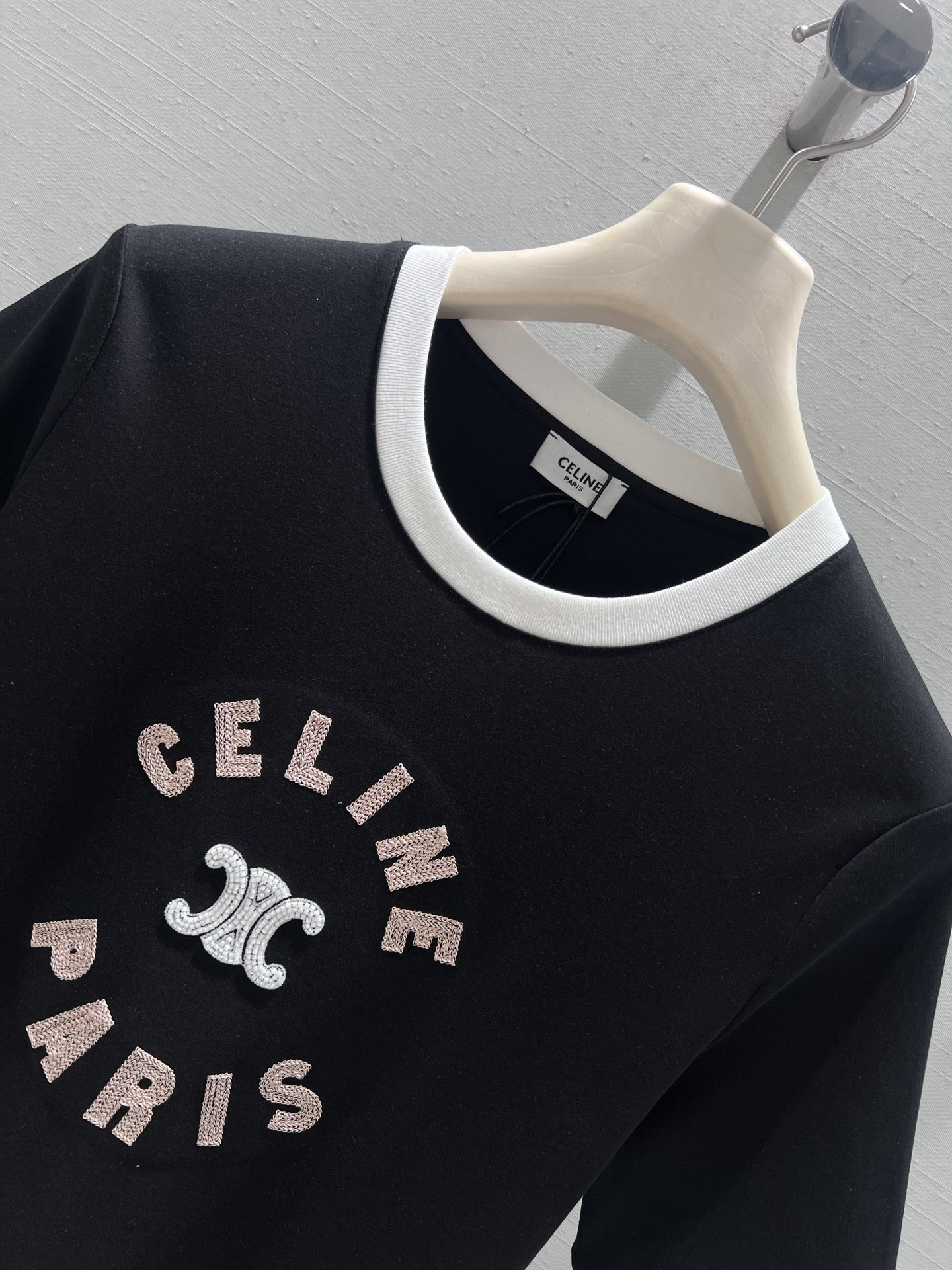 [TOP] CELINE Color Block Collar T-Shirt - Black