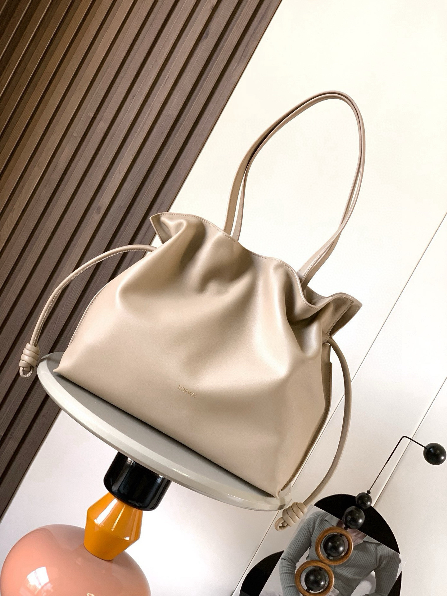[TOP] LOEWE Flamenco Bag Cowhide Leather 38x29x14cm - Light Khaki - 711 Luxury