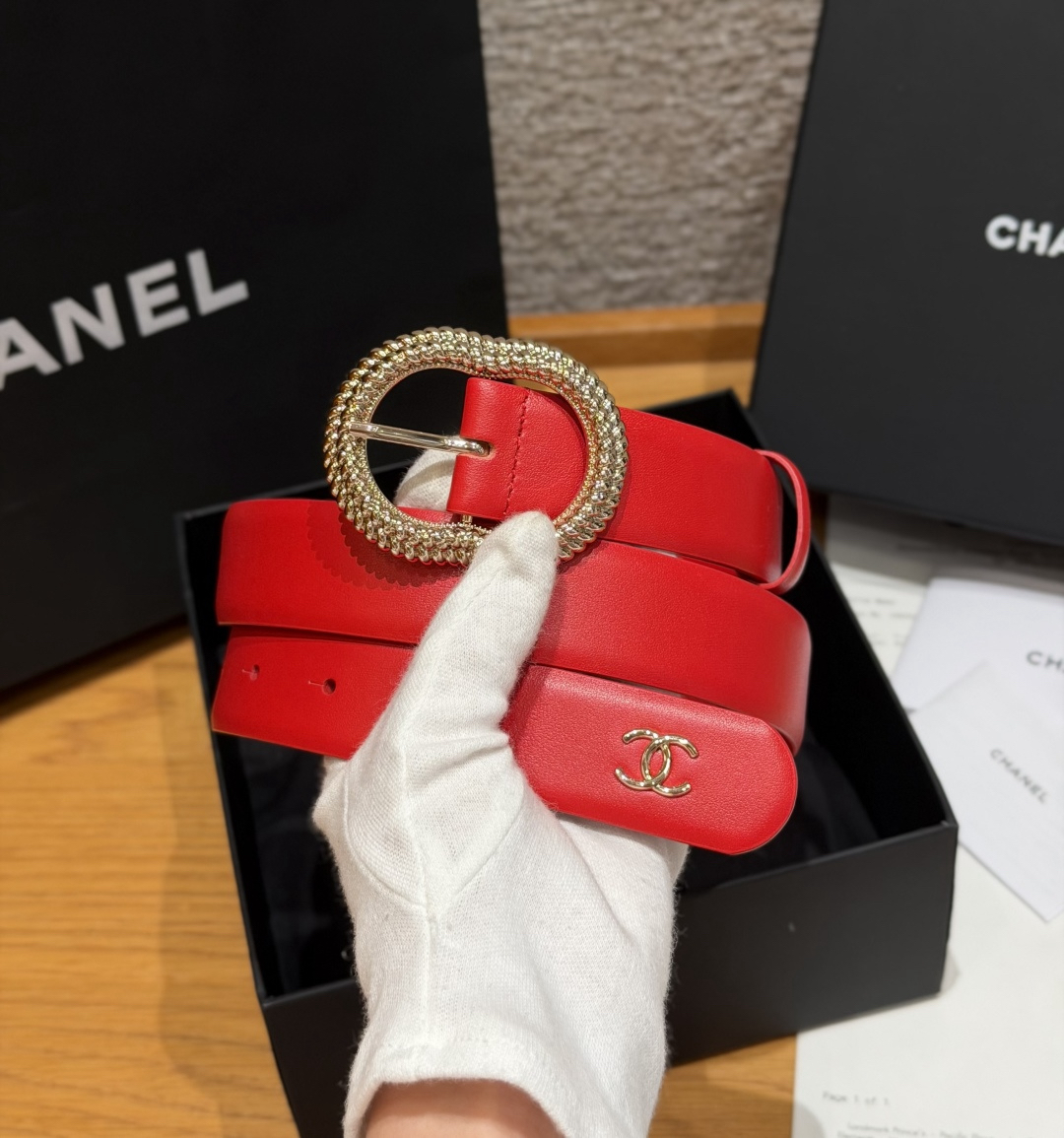 [TOP] CHANEL Cowhide Belt 3 cm - Red - 711 Luxury